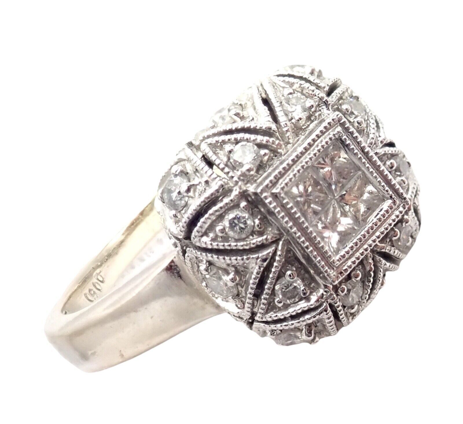 Authentic! LeVian 18k White Gold Diamond Pillow Ring sz 6