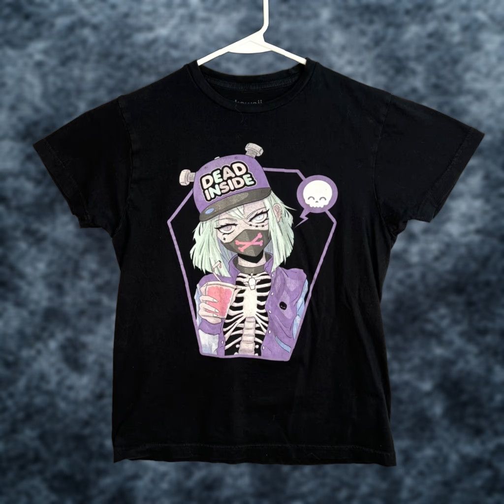 Vintage VINTAGE Kawaii Krypt Dead Inside Graphic Tee Shirt Womens Small Black 100% Cotton Size S / US 4 / IT 40 - 1 Thumbnail