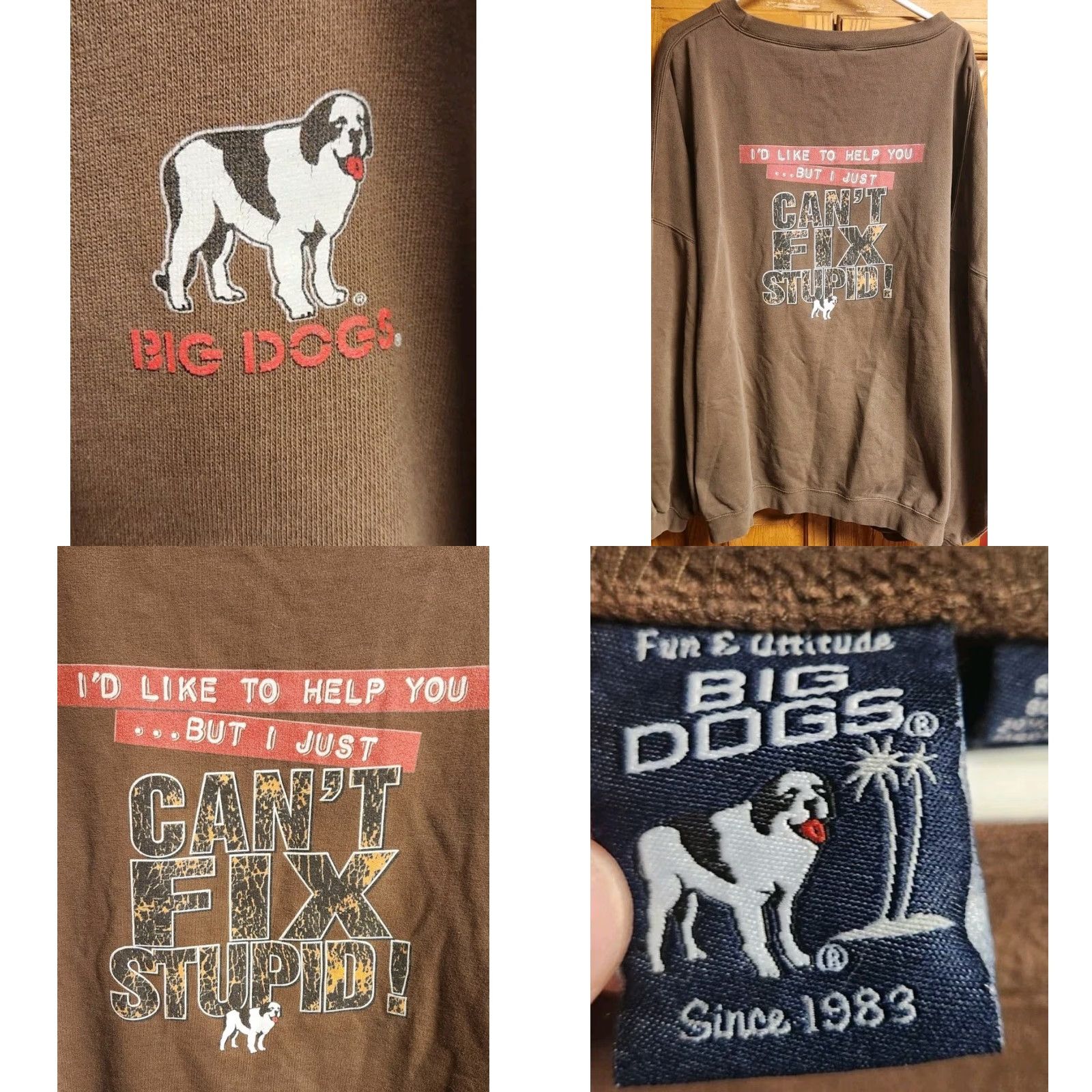 Big Dogs VINTAGE Big Dogs Sweatshirt Men's 6XL Can't Fix Stupid Grunge Hipster Vintage Sweater Shirt Size US XXL / EU 58 / 5 - 8 Thumbnail