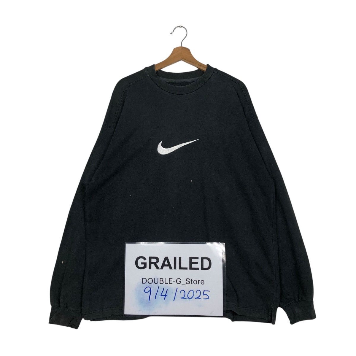 Nike 📌Rich Black Vintage Sweatshirt Nike Big Swoosh Size US M / EU 48-50 / 2 - 1 Thumbnail