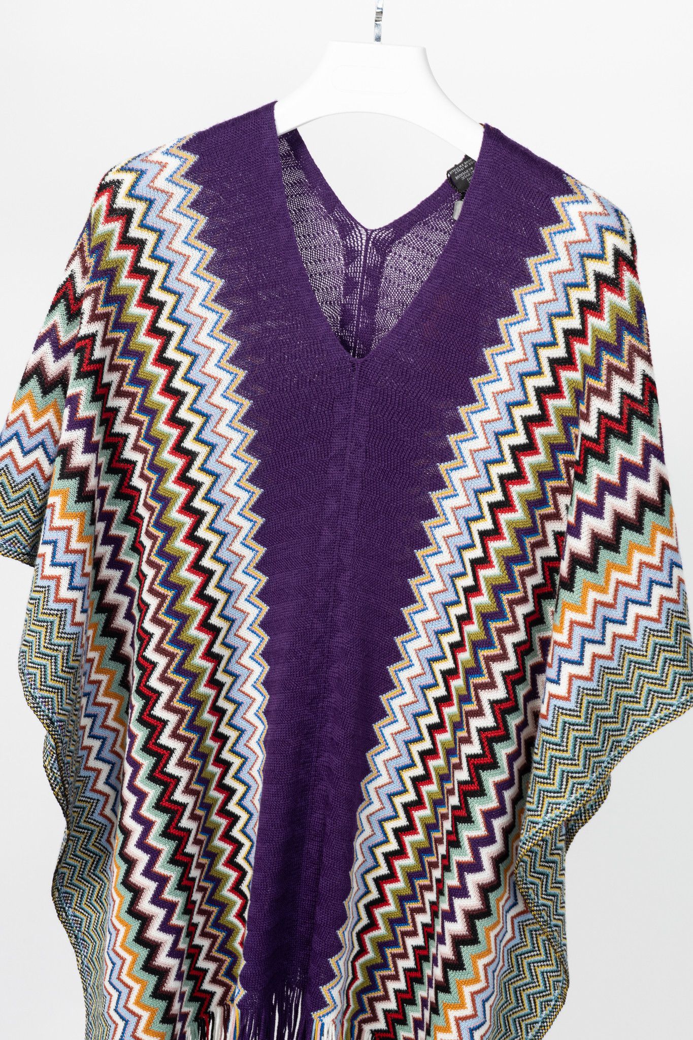 Missoni Missoni Purple Chevron Wool-Knit Fringe Poncho Size ONE SIZE - 3 Thumbnail