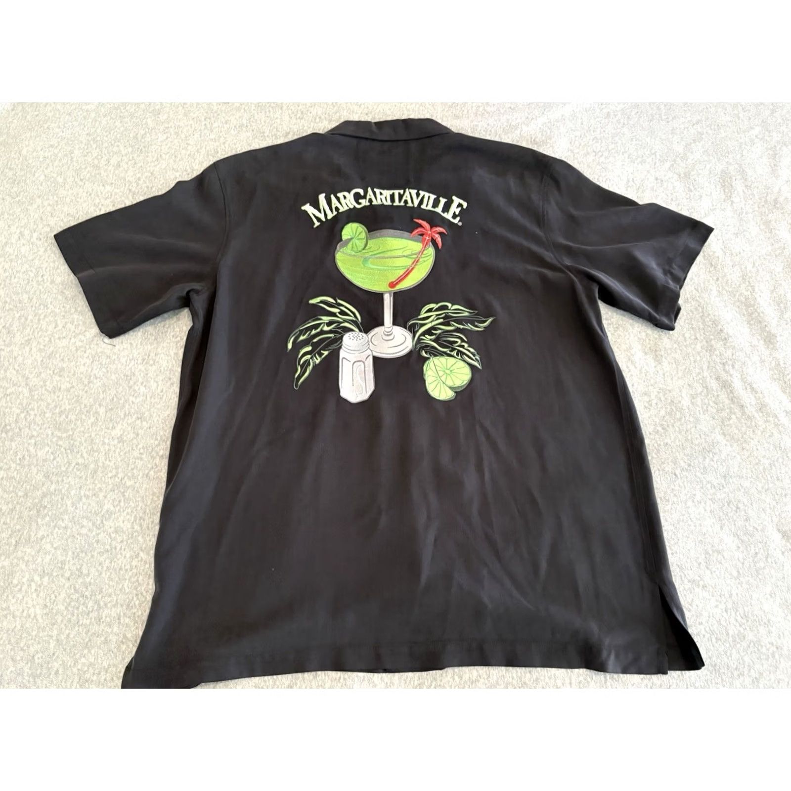 Vintage Margaritaville Silk Embroidered Button-Up Shirt Black Mens XL Shirt, Beach, Silk, Embroidered, Button-Up, Short Sleeve, Men XS? Size US XL / EU 56 / 4 - 2 Thumbnail