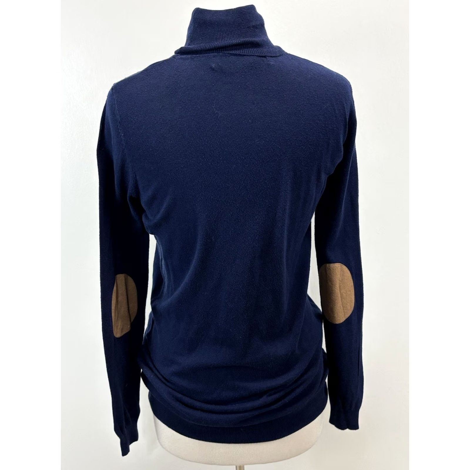 Zara Zara Knit Turtleneck Sweater Women’s L Navy Blue Preppy Elbow Patches Knit Pullover Classic Casual Size L / US 10 / IT 46 - 3 Thumbnail