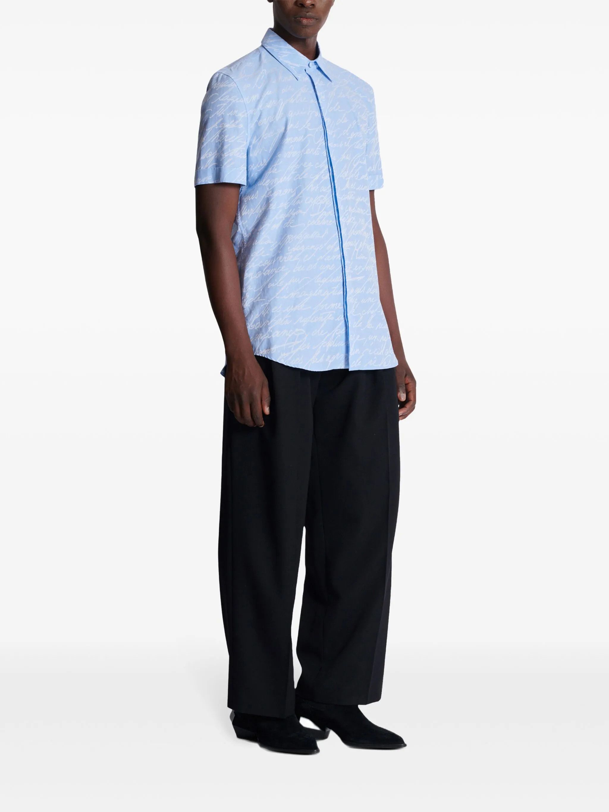 Balmain o1mt1gz0126 Love Letter Jacquard Short Sleeve Shirt in Blue Size US S / EU 44-46 / 1 - 2 Thumbnail