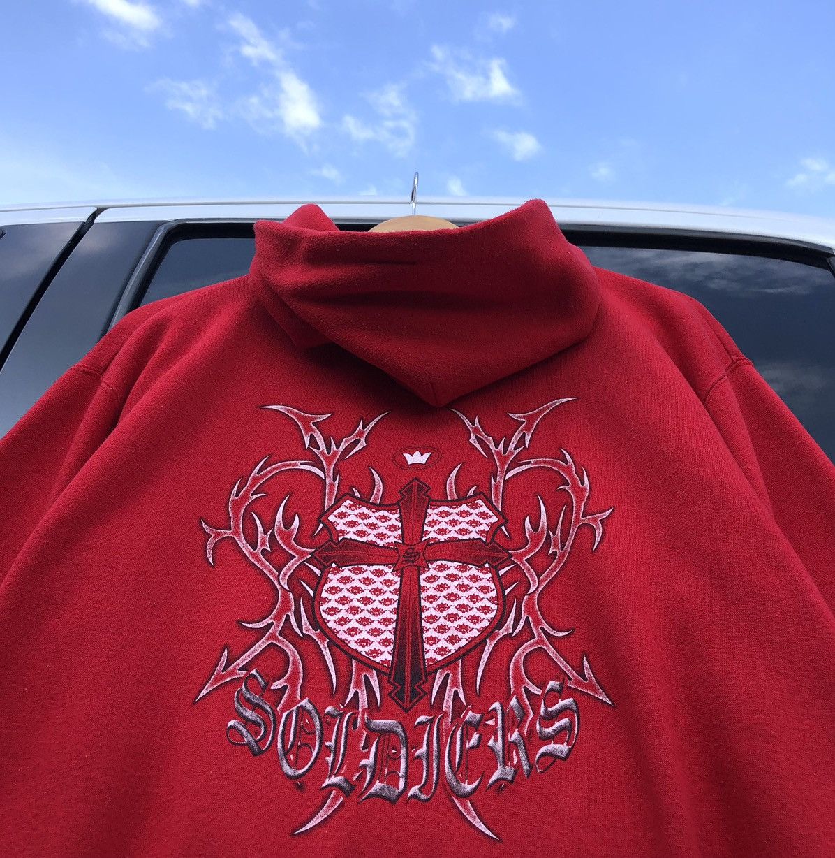 Vintage Soldier Cross Hoodie Red Sweatshirt