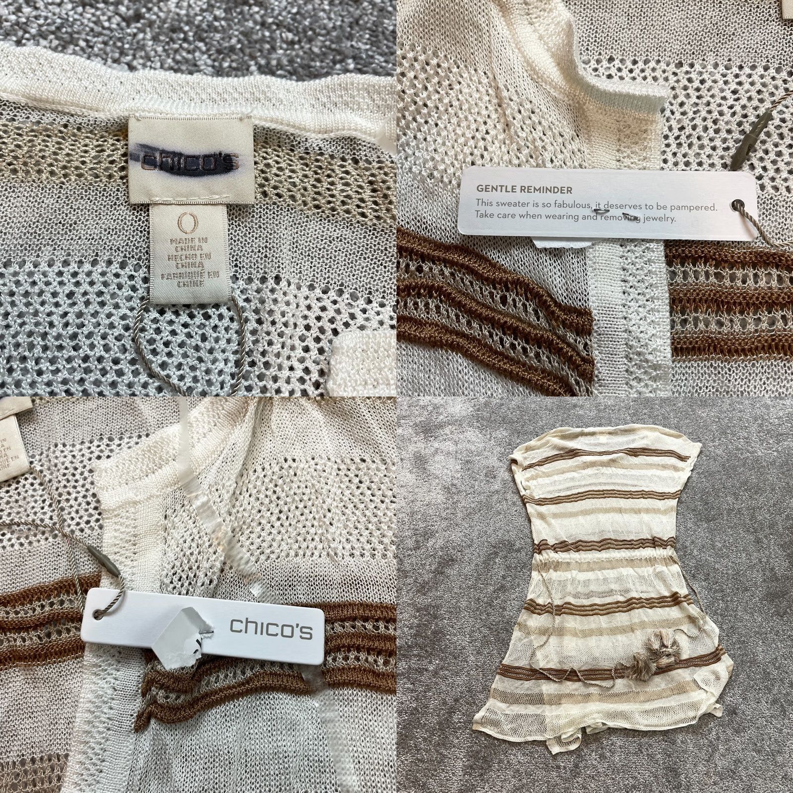 Vintage Chico's Fit and Flare Sweater Dress womens Dress S Beige Striped V-Neck Sleeveless Knitted Beaded Midi New with Tags Size S / US 4 / IT 40 - 8 Thumbnail