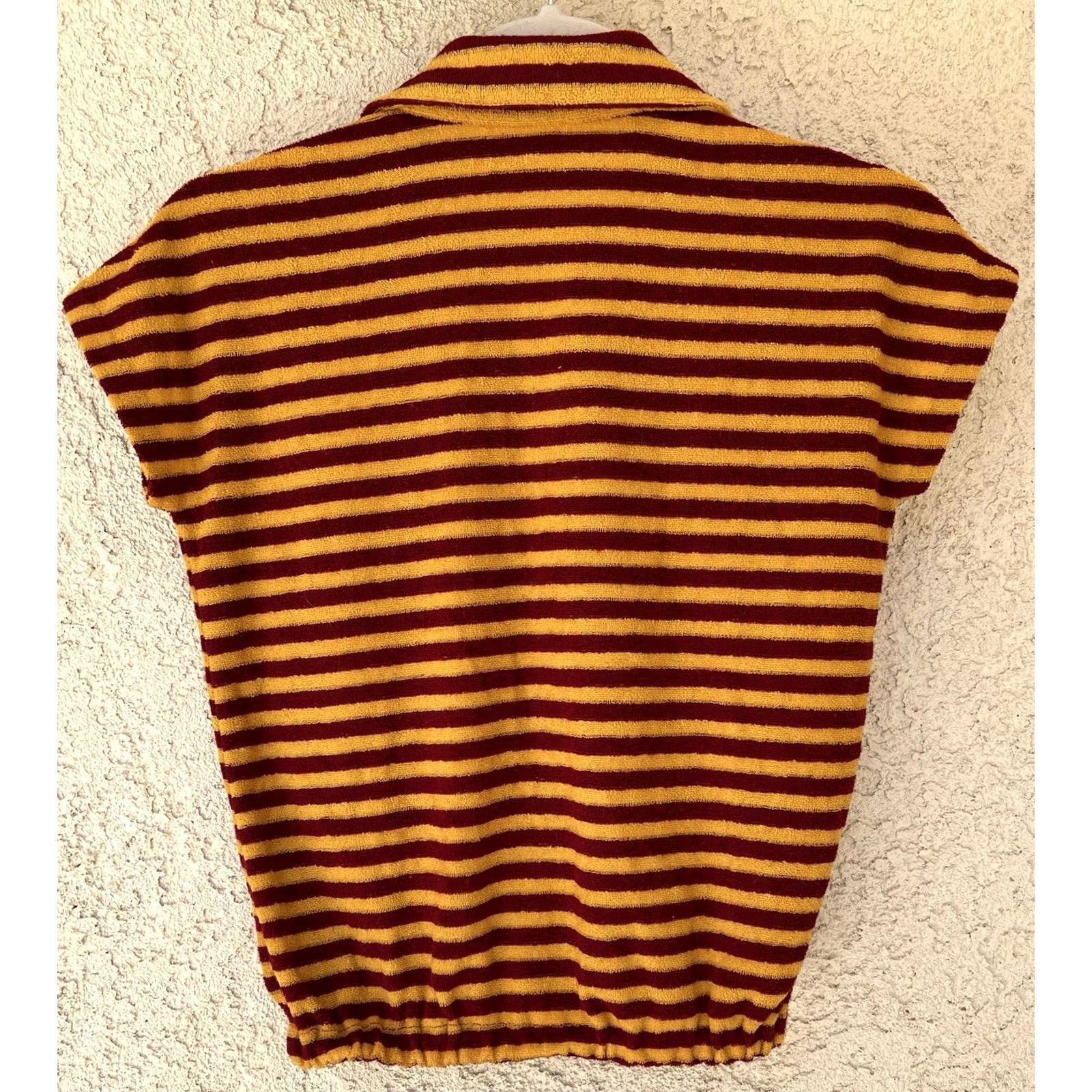 Vintage VINTAGE Shirt Golden Yellow Burgundy Striped Polo Top S/M 60s 70s Mod Size S / US 4 / IT 40 - 7 Thumbnail