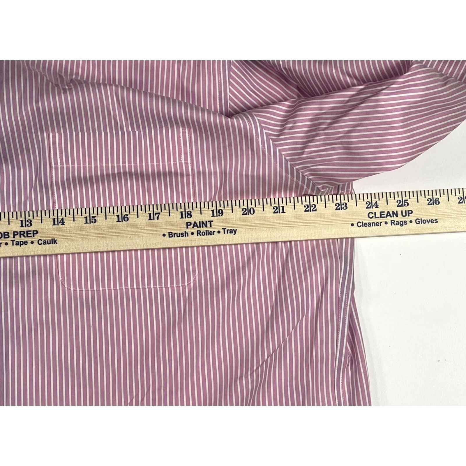 Stafford Stanford NonIron Button Up Long Sleeve Dress Shirt Mens 16 1/2 32/33 Pink Striped Size 46R - 6 Thumbnail