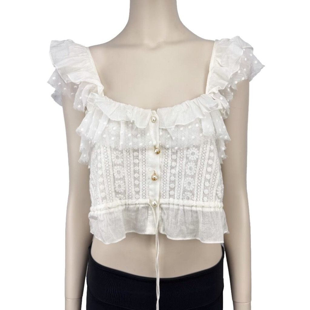 Other × The Kooples THE KOOPLES Feminine Embroidered White Crop Blouse Top S Size XS / US 0-2 / IT 36-38 - 8 Thumbnail