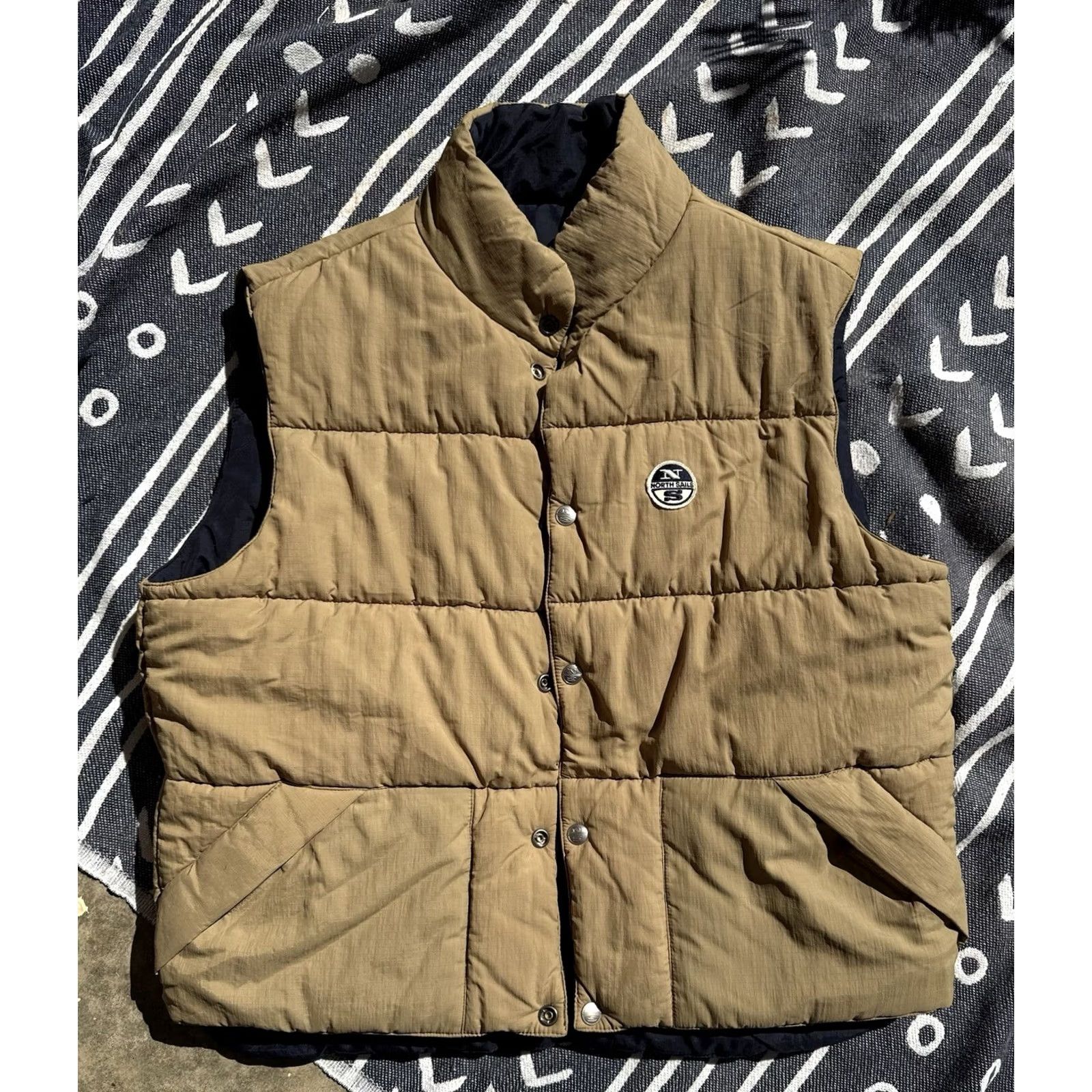 Vintage North Sails Men Reversible Puffer Vest Navy Tan Medium Size US M / EU 48-50 / 2 - 2 Thumbnail