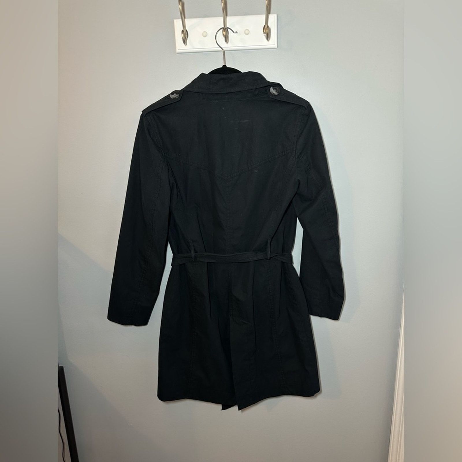 Gap GAP Womens Sz XS Black Double Breasted Belted Trench Coat Size XS / US 0-2 / IT 36-38 - 3 Thumbnail