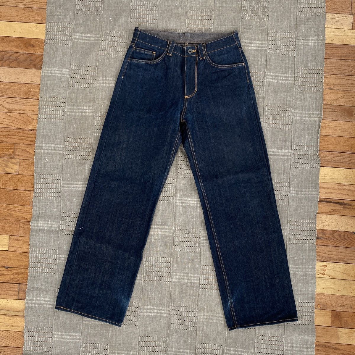 image of Issey Miyake Dark Wash Denim Jeans in Blue, Men's (Size 30)