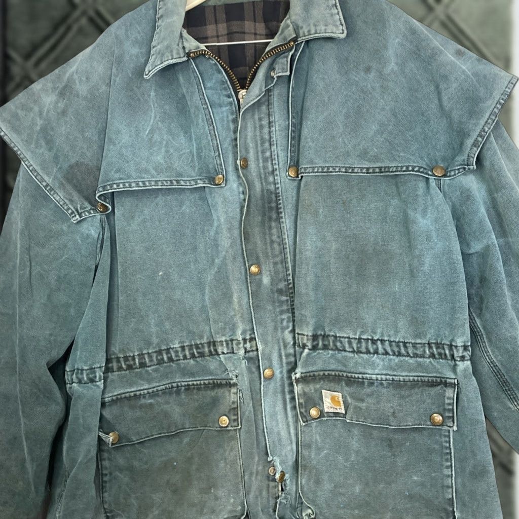 Carhartt VINTAGE Carhartt Chore Jacket Cape Duster 90s USA Green XL Regular Men Jacket Distress Blanket Lined CW043 Size US XL / EU 56 / 4 - 1 Thumbnail
