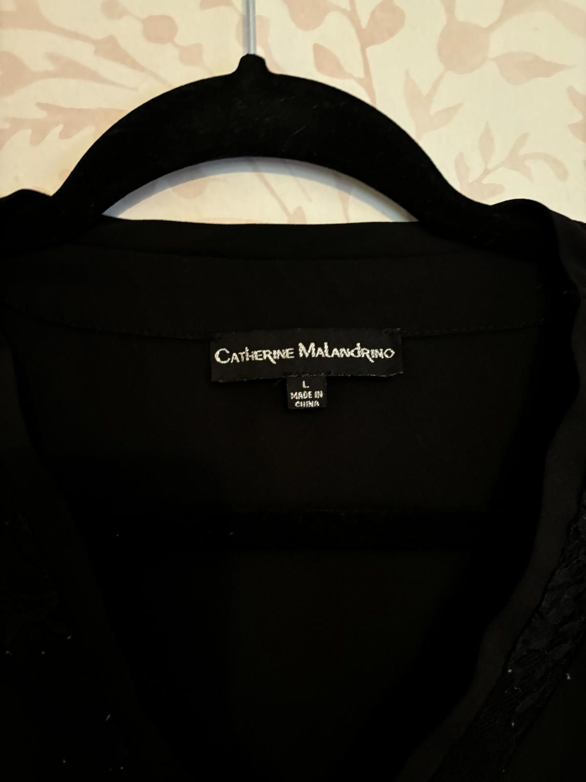 Designer Catherine Malandrino Elegant Black Lace Sleeve Blouse L Size L / US 10 / IT 46 - 3 Thumbnail