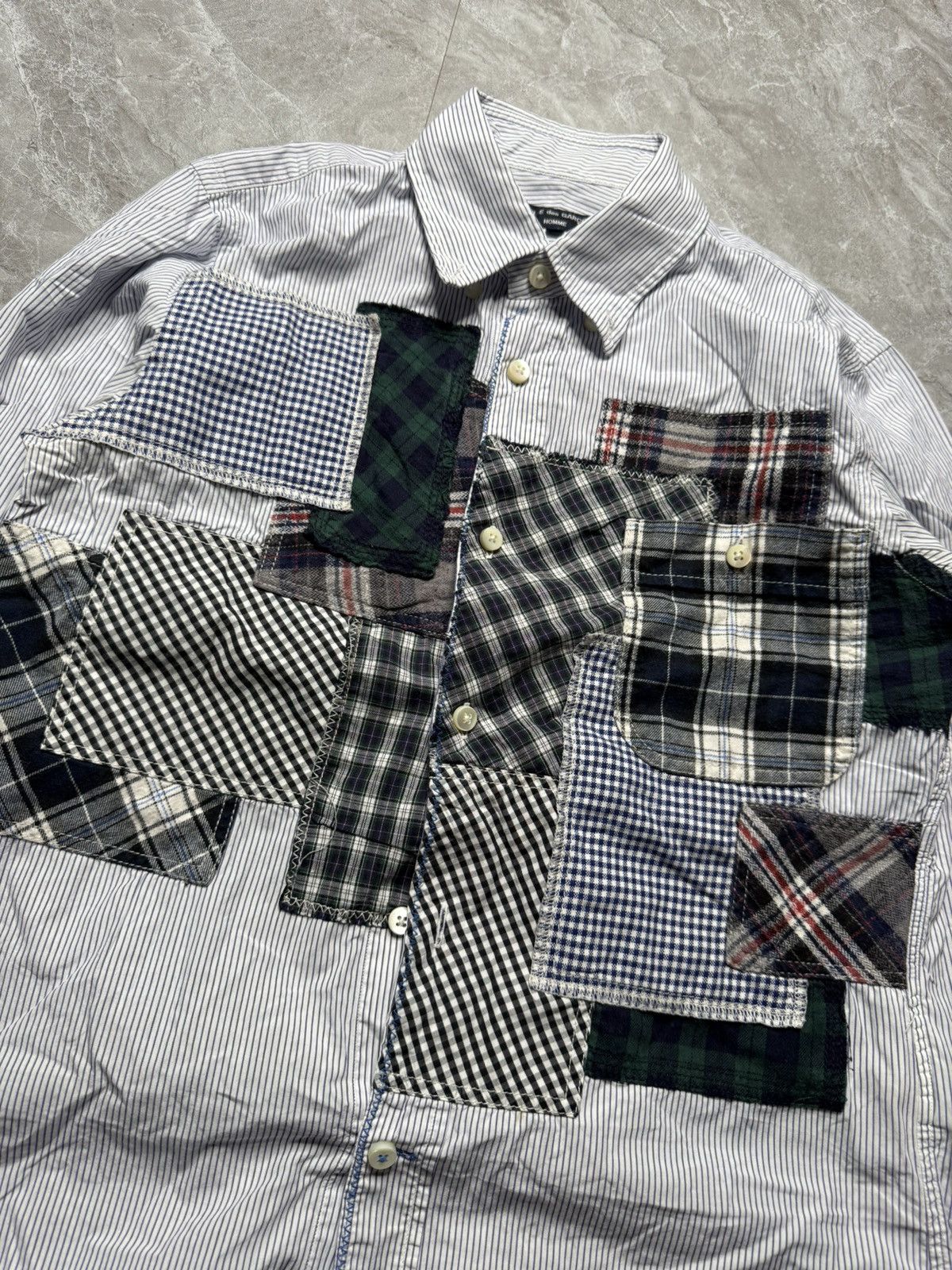 Comme des Garcons Homme Comme des Garcons Homme Pinstripe Patchwork Shirt Size US XS / EU 42 / 0 - 2 Thumbnail