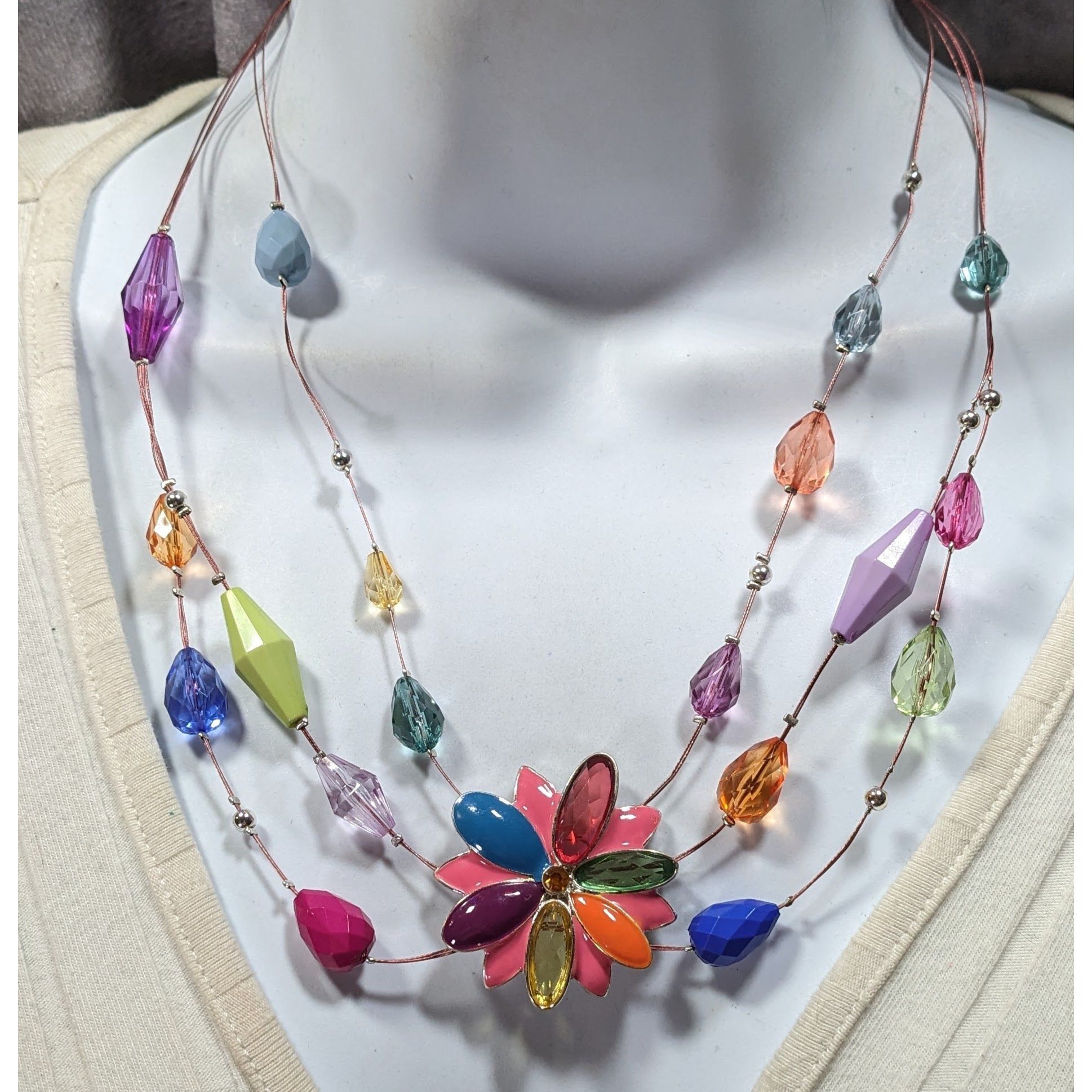 Other Rainbow Floral Enamel And Rhinestone Layered Beaded Necklace Size ONE SIZE - 5 Thumbnail