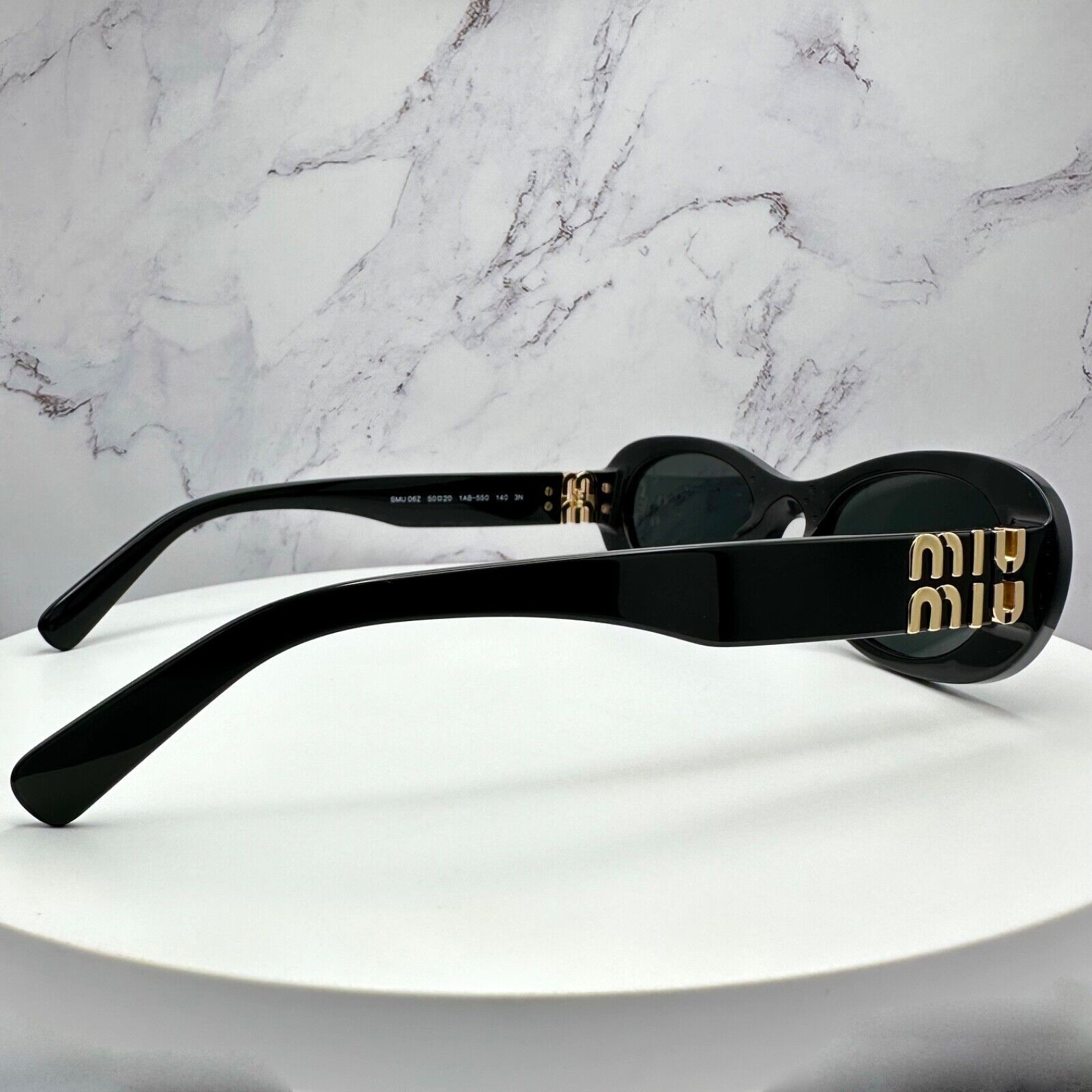 Miu Miu New MIU MIU Sunglasses Black Oval Gold Metal Logo Authentic Size ONE SIZE - 7 Thumbnail