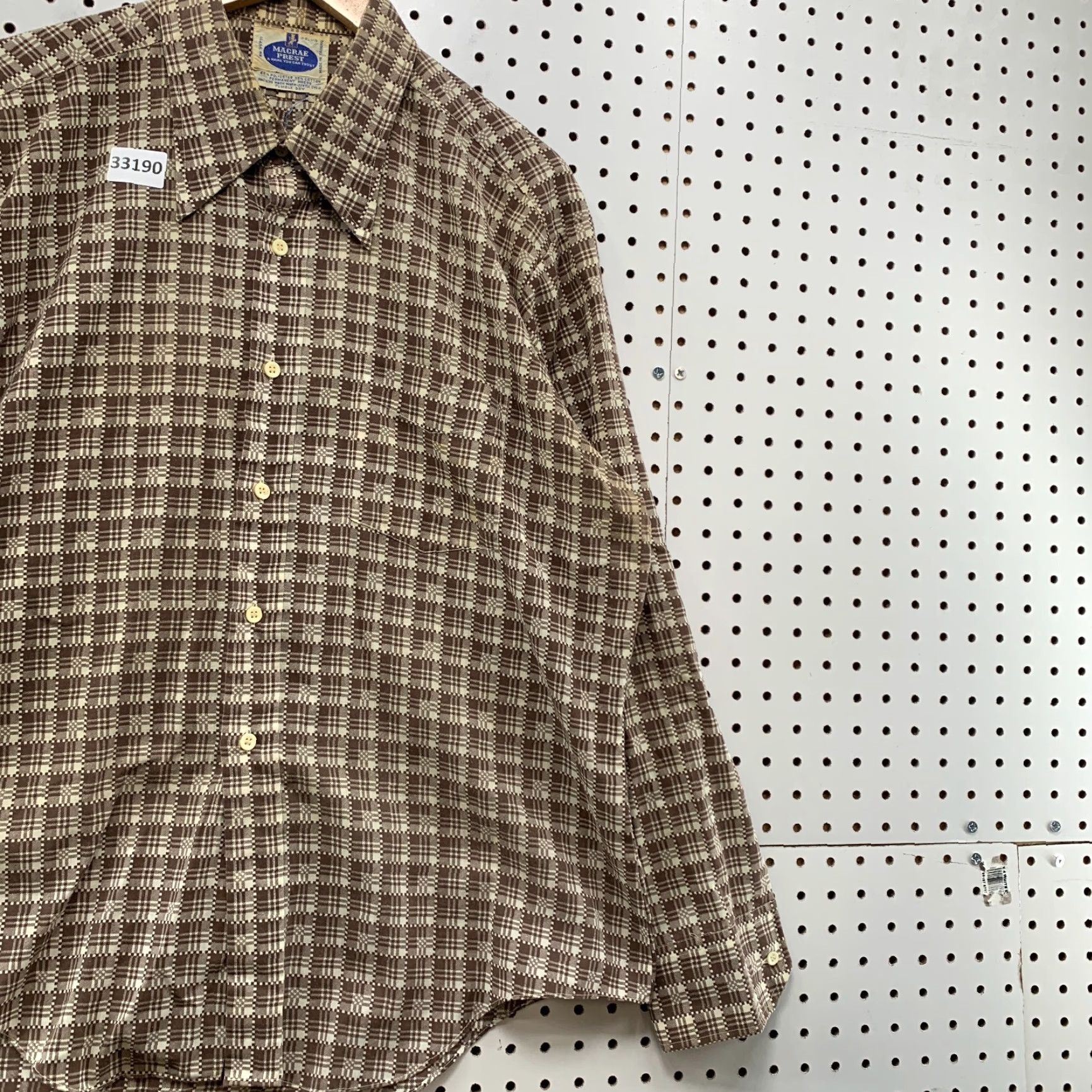Vintage VINTAGE Macrae Prest Button-Up Shirt Mens XL Plaid Neck 17 25.5x30.5 Beige 70s Size US XL / EU 56 / 4 - 4 Thumbnail