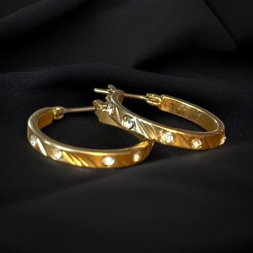 Vintage Vintage gold tone diamond cut CZ hoop earrings Size ONE SIZE - 1 Thumbnail