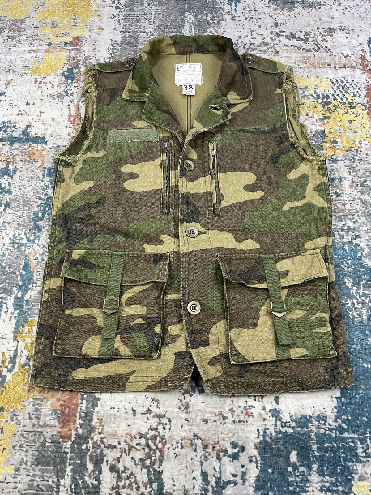 Vintage Arme De Purete Camo Harringbone Twill Survival Vest Size US S / EU 44-46 / 1 - 2 Thumbnail