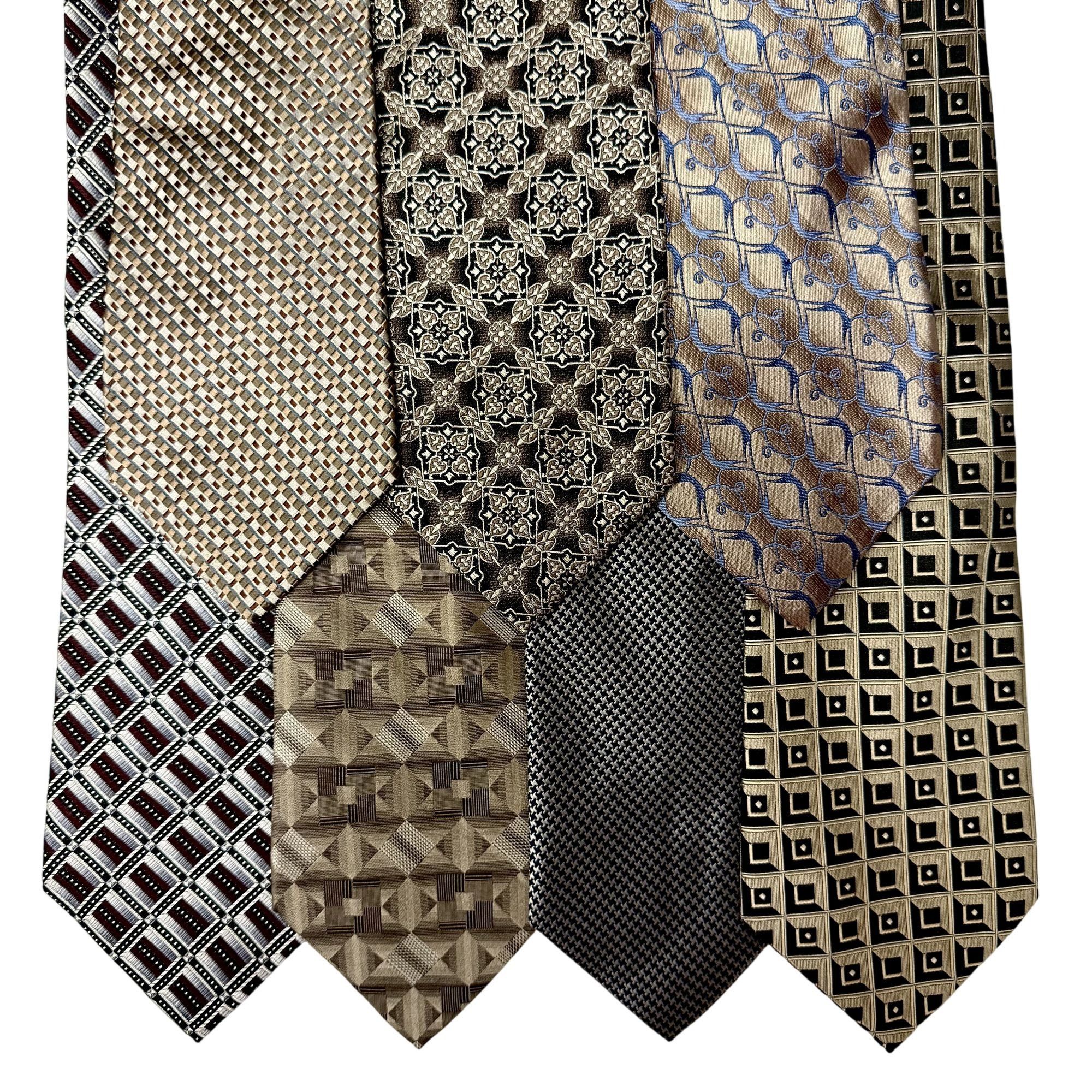 Roundtree & Yorke 7 pc DESIGNER Metallic GEOMETRIC Woven Silk Necktie Lot Size ONE SIZE - 1 Thumbnail
