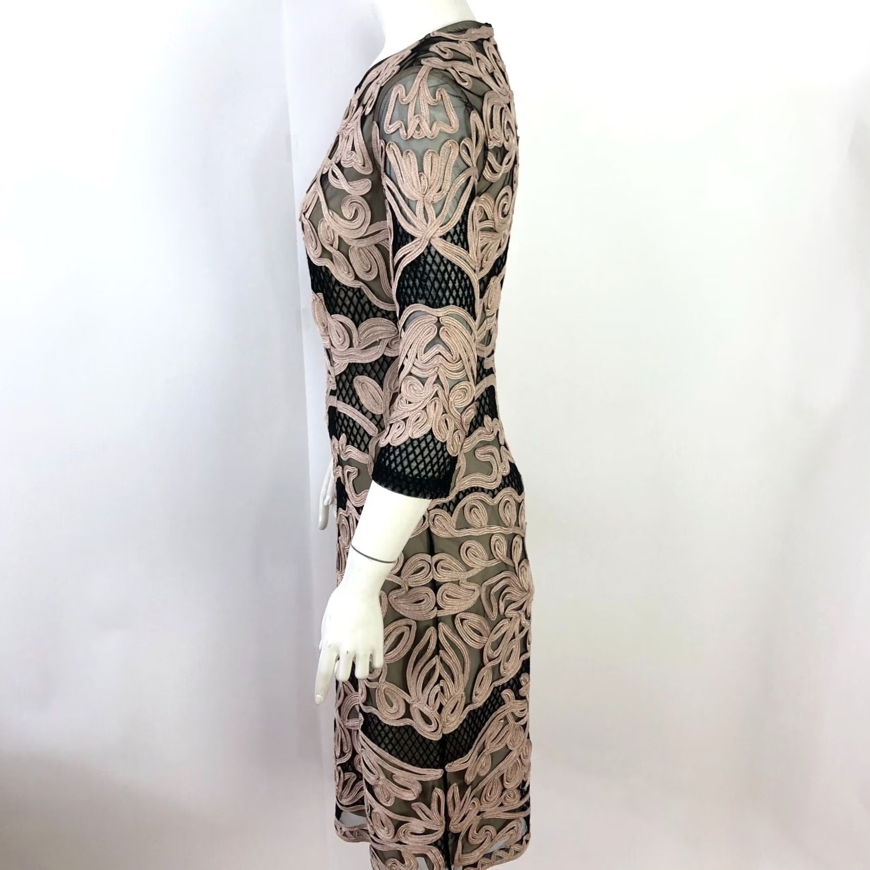 Vintage JS Collections 2 Embroidered Sheer Women's Midi Dress All Over Print Mauve Size XS / US 0-2 / IT 36-38 - 3 Thumbnail