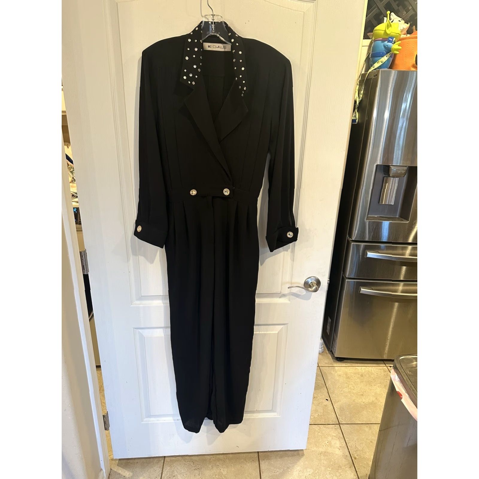 Vintage VINTAGE Ms Chaus Jumpsuit Long Sleeve Black 10 Women Shoulder Pads Gold Tone Buttons Size L / US 10 / IT 46 - 2 Thumbnail