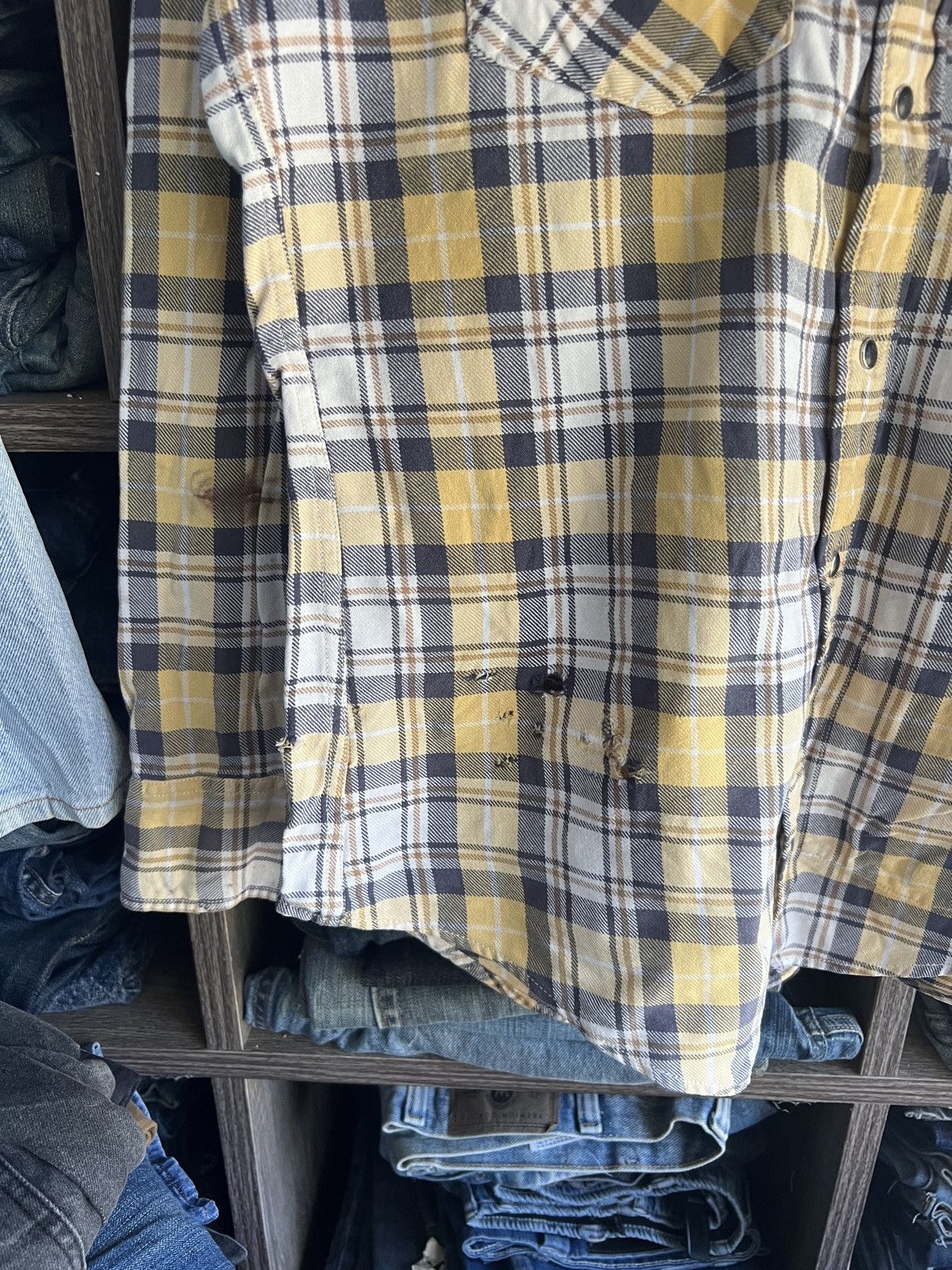 Japanese Brand 🔥Distressed Back Number X Rough X Plaid Flannel Size US M / EU 48-50 / 2 - 7 Thumbnail