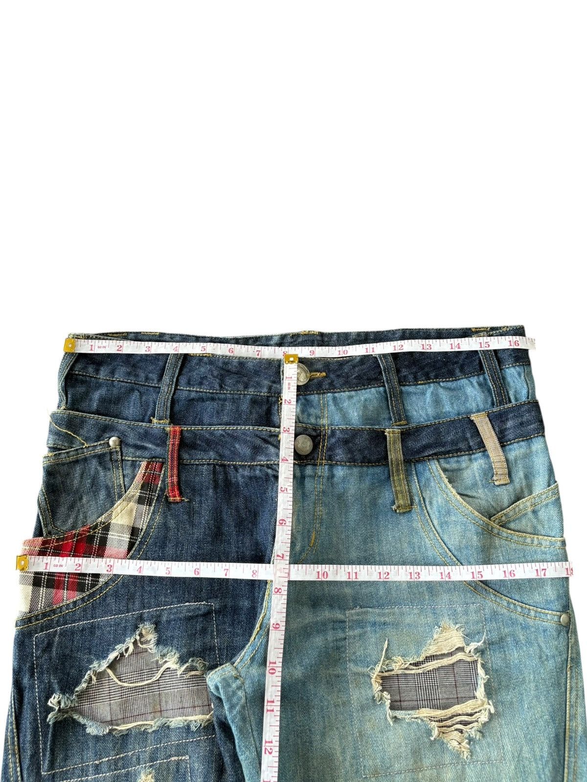 Japanese Brand Vintage Japanese Brand Double Waist Patched Hybrid Jeans Size US 33 - 6 Thumbnail
