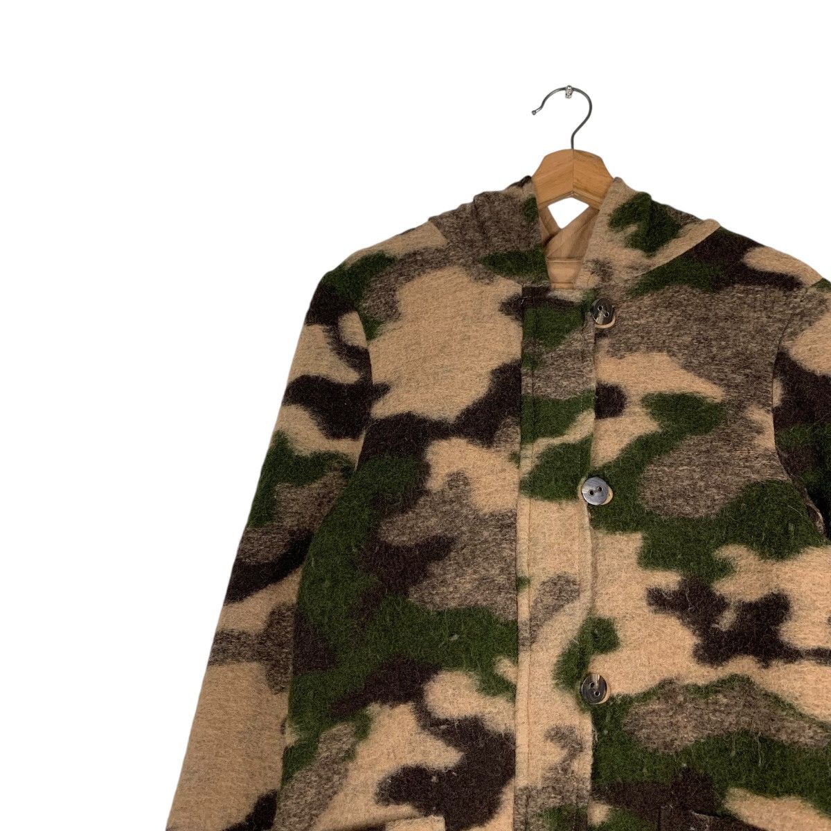 Japanese Brand FIROSA Wool Camo Long Coat Hooded Jacket #1354-C61 Size M / US 6-8 / IT 42-44 - 6 Thumbnail