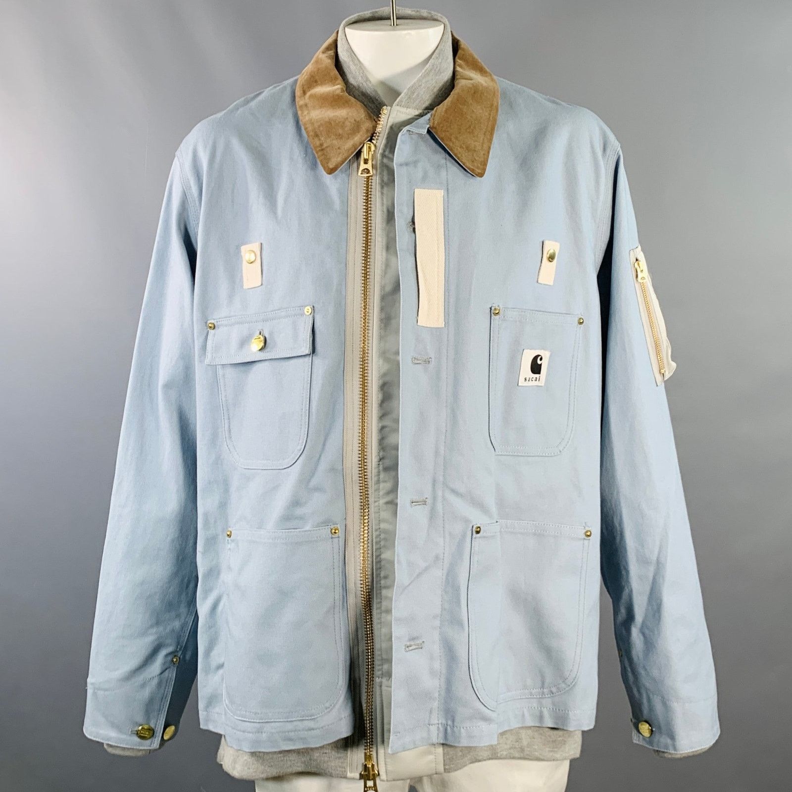 Size XL Blue White Brown Oversized Cotton Field Jacket