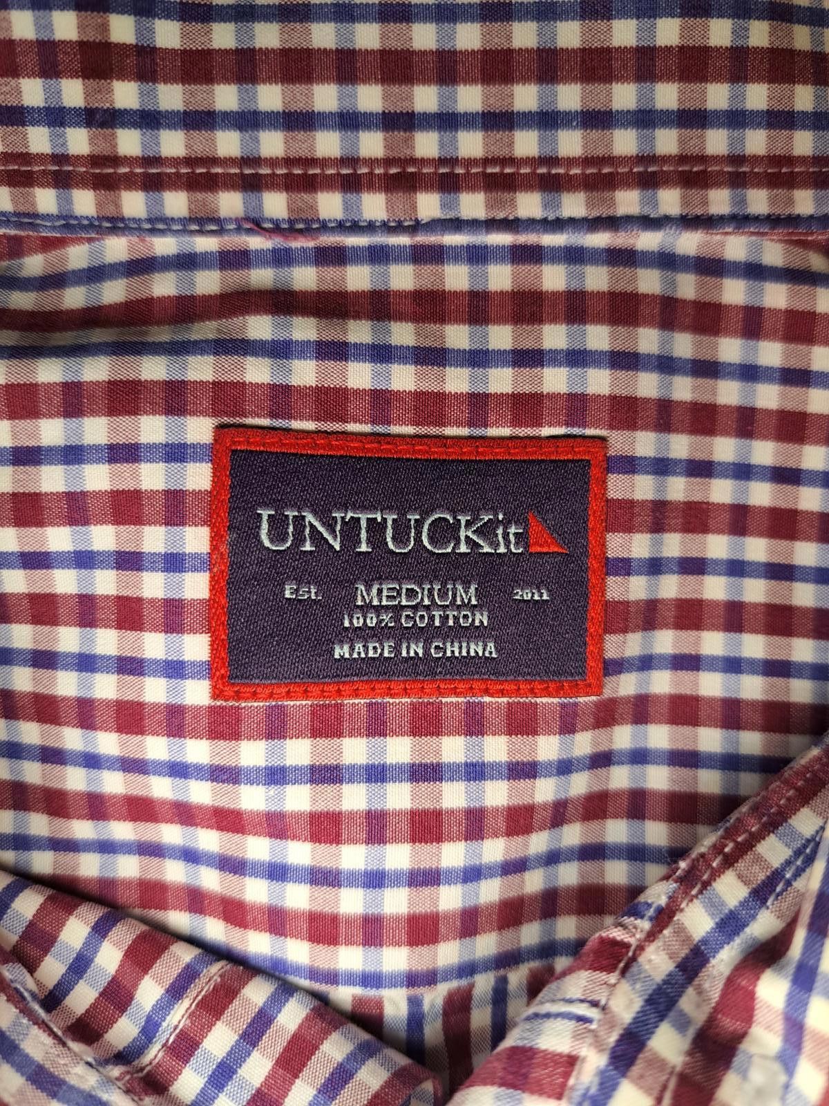 UNTUCKit Untuckit Dress Shirt Mens Medium Red Gingham Cotton Size 38R - 2 Thumbnail