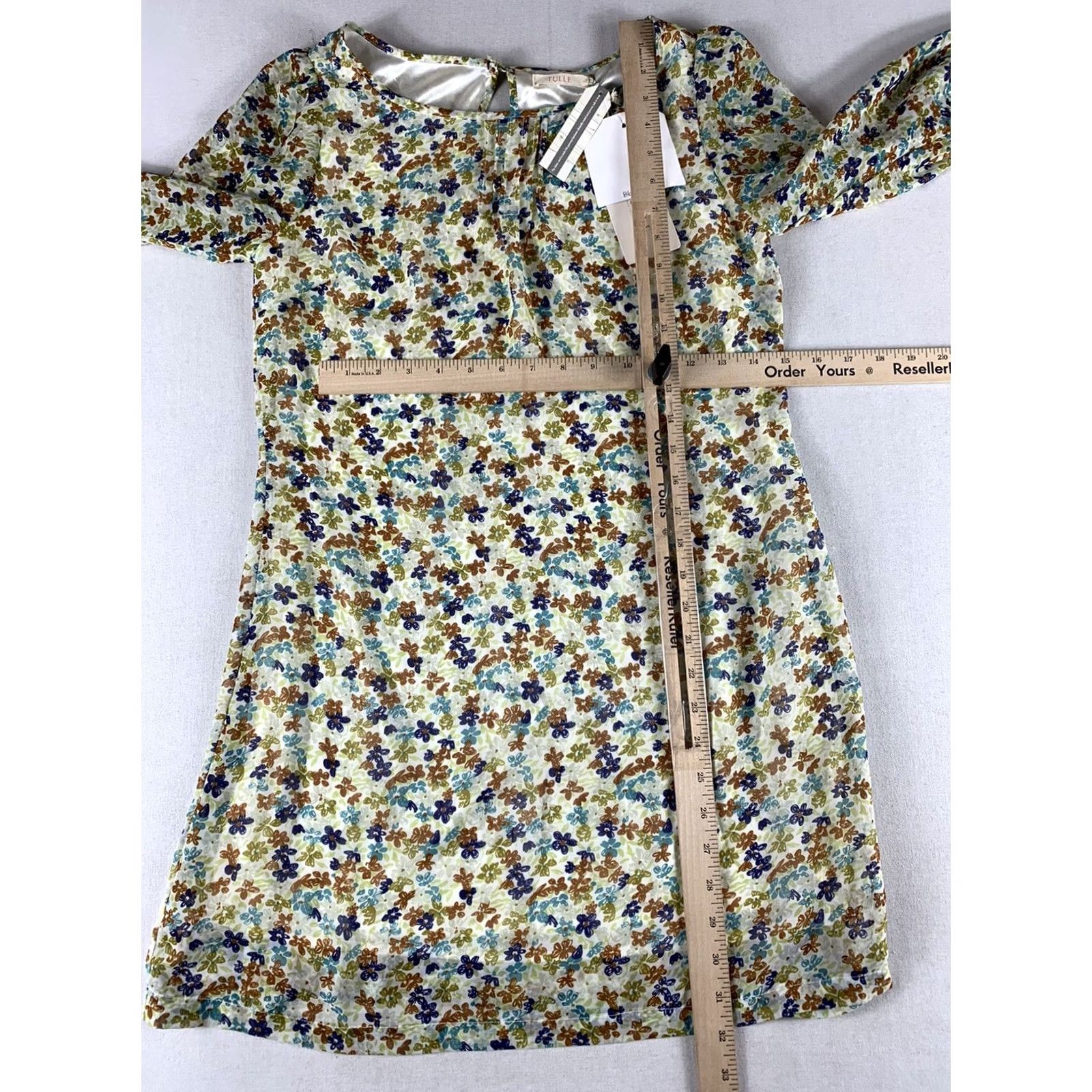 Vintage TULLE DRESS WOMENS XS SHEER BEIGE PURPLE FLORAL LONGSLEEVE FLARE Size XS / US 0-2 / IT 36-38 - 6 Thumbnail