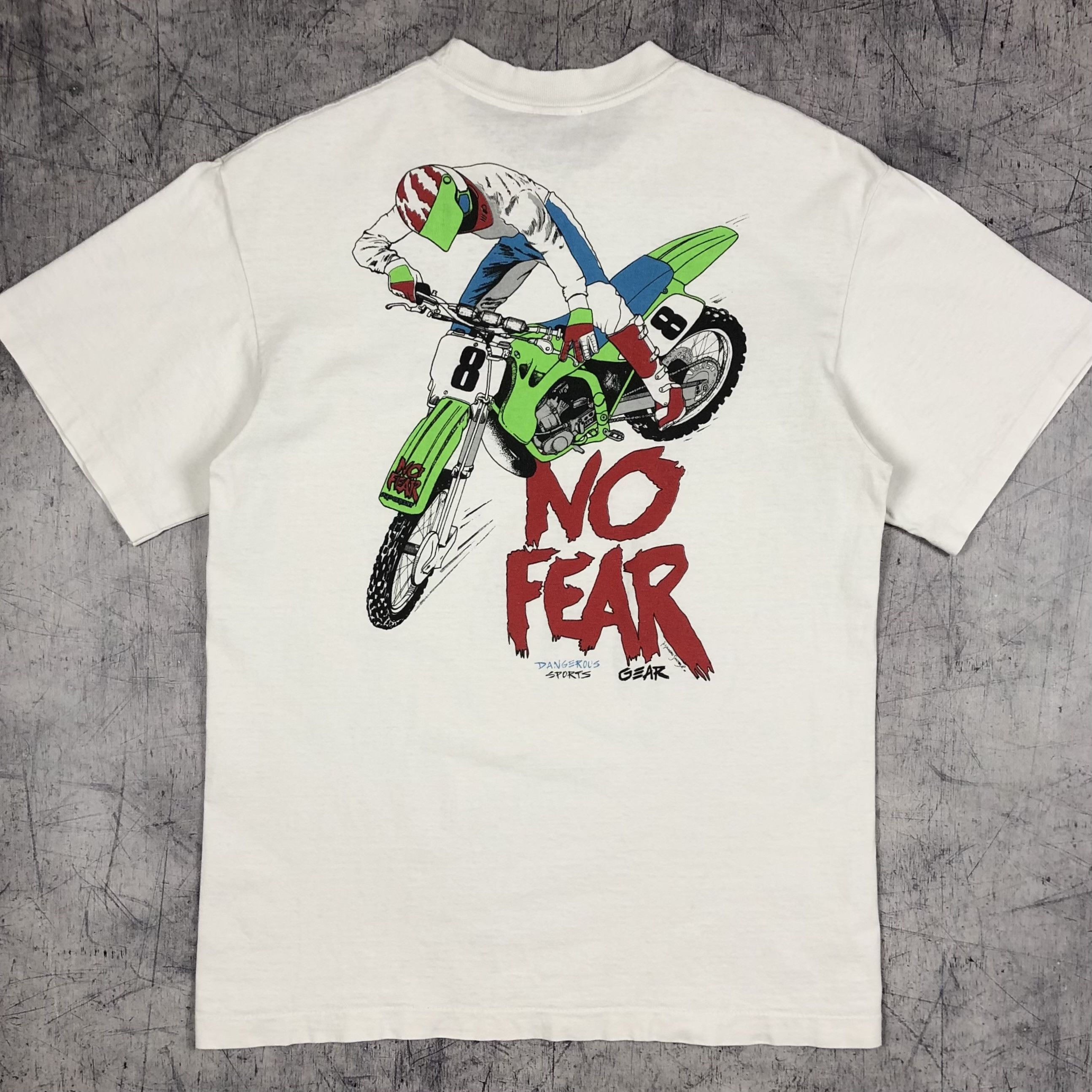 Maillot Motocross Vintage No Fear - Taille S, Manches 3/4, Vert, Polyester, Occasion Pré-utilisé