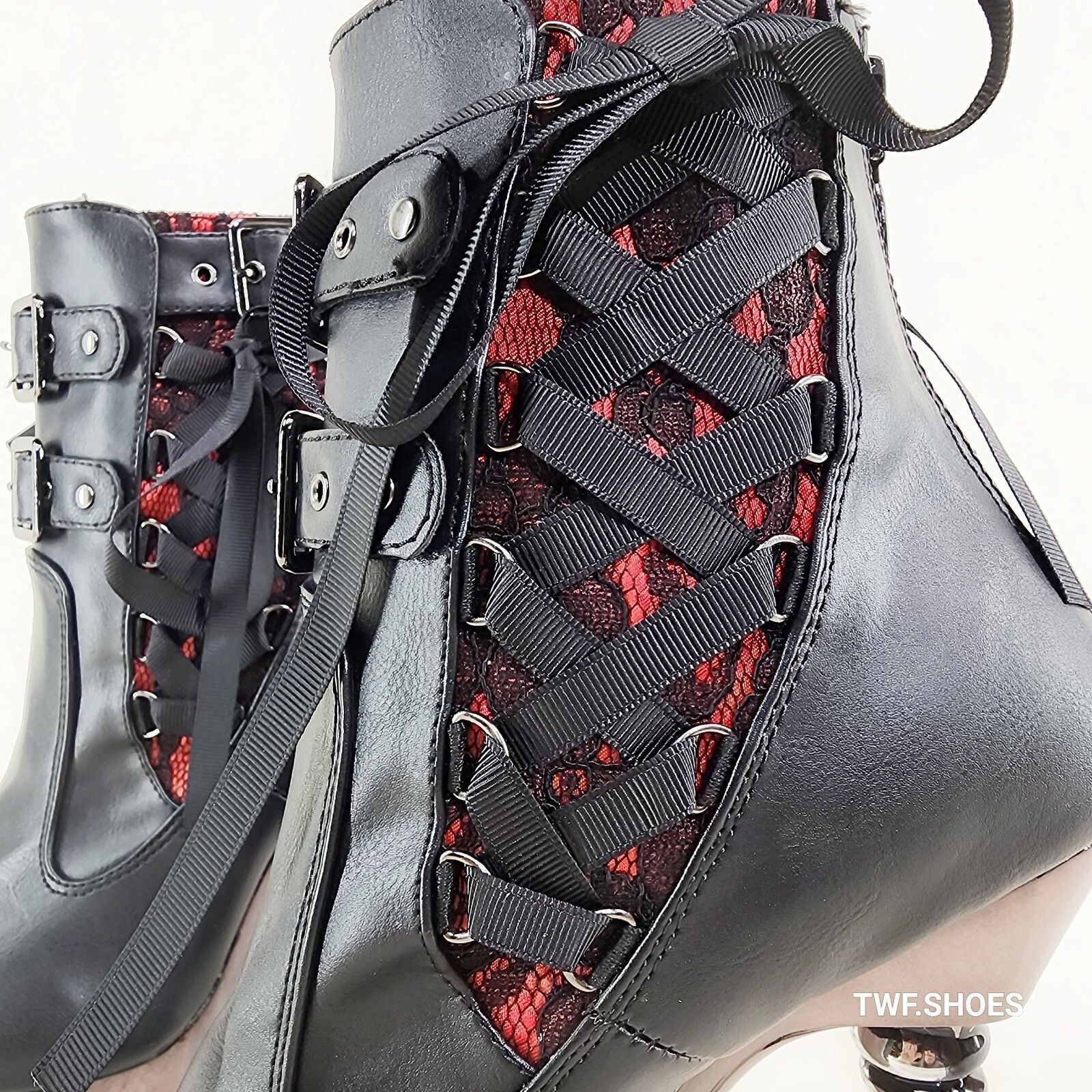 Other Muerto 1033 Red Lace Panel Finger Bone High Heel Platform An Size US 11 / IT 41 - 8 Thumbnail