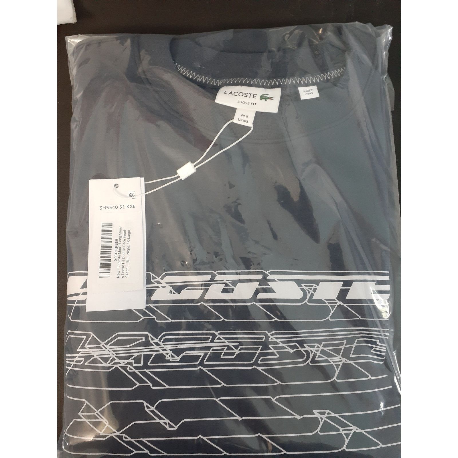 Lacoste Lacoste Mens Long Sleeve Loose Fit Graphic Sweatshirt Blue L Size US L / EU 52-54 / 3 - 2 Thumbnail