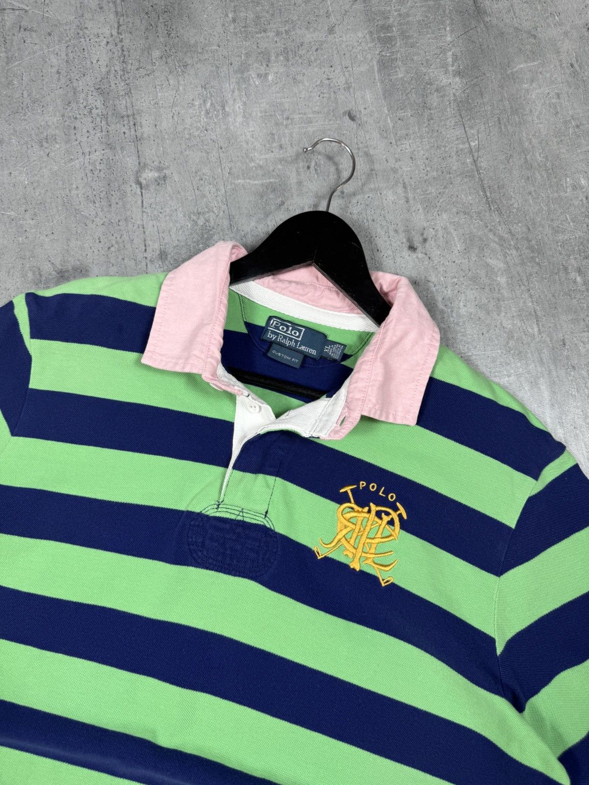 Polo Ralph Lauren × Ralph Lauren × Vintage Vintage Polo Ralph Lauren Striped Polo T-Shirt blue green Size US XL / EU 56 / 4 - 6 Thumbnail