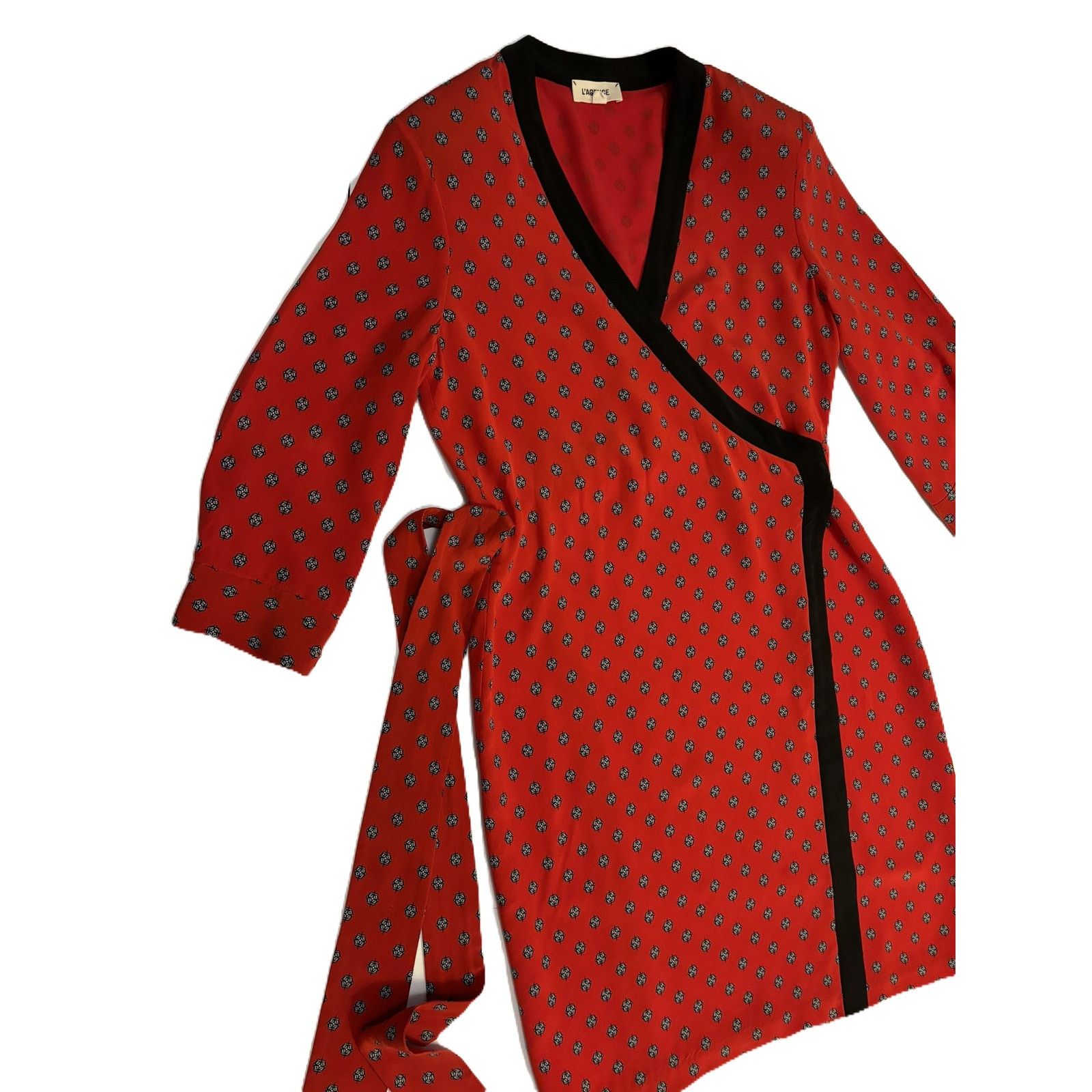 L'AGENCE L'Agence Silk Wrap Dress Red Navy Pattern Small Size S / US 4 / IT 40 - 17 Thumbnail
