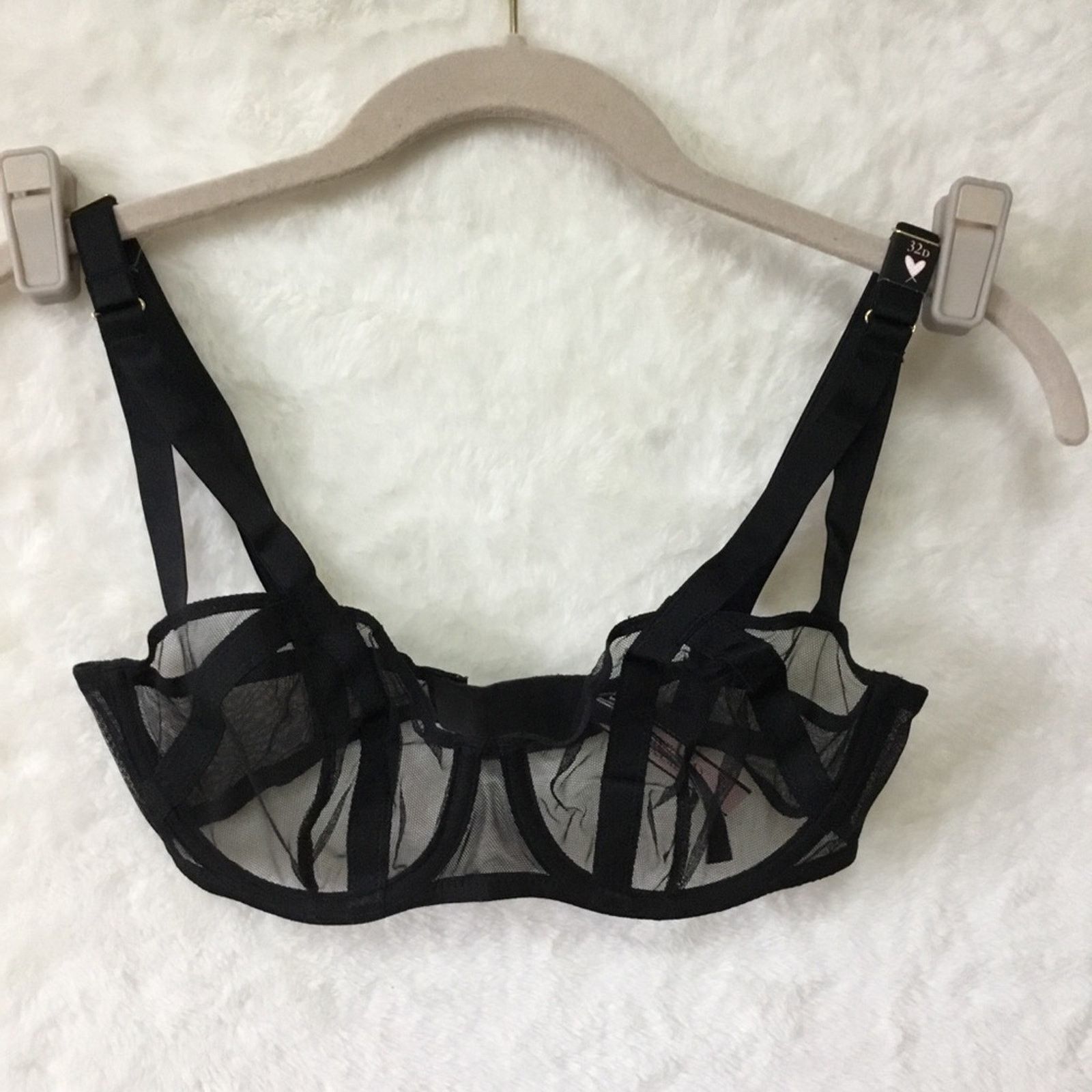 Victoria's Secret Victoria Secret Black Unlined Mesh Balconette Bra Size ONE SIZE - 2 Thumbnail