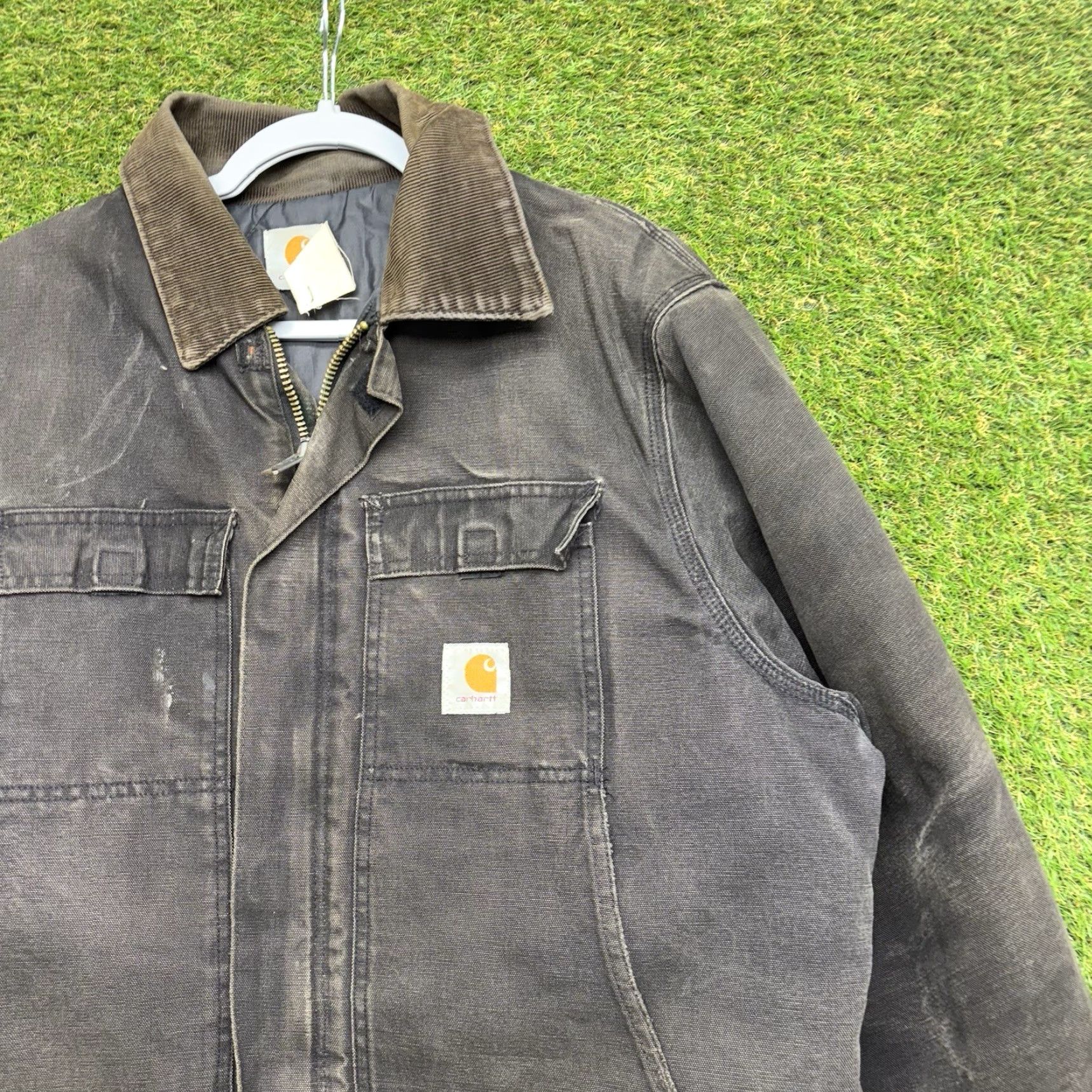Carhartt VINTAGE Carhartt Jacket Mens 2XL Chore Coat Distressed Workwear Hunting CQ185 Black Canvas Cotton J97 Logo Lined Winter Workwear Casual Size US XXL / EU 58 / 5 - 3 Thumbnail