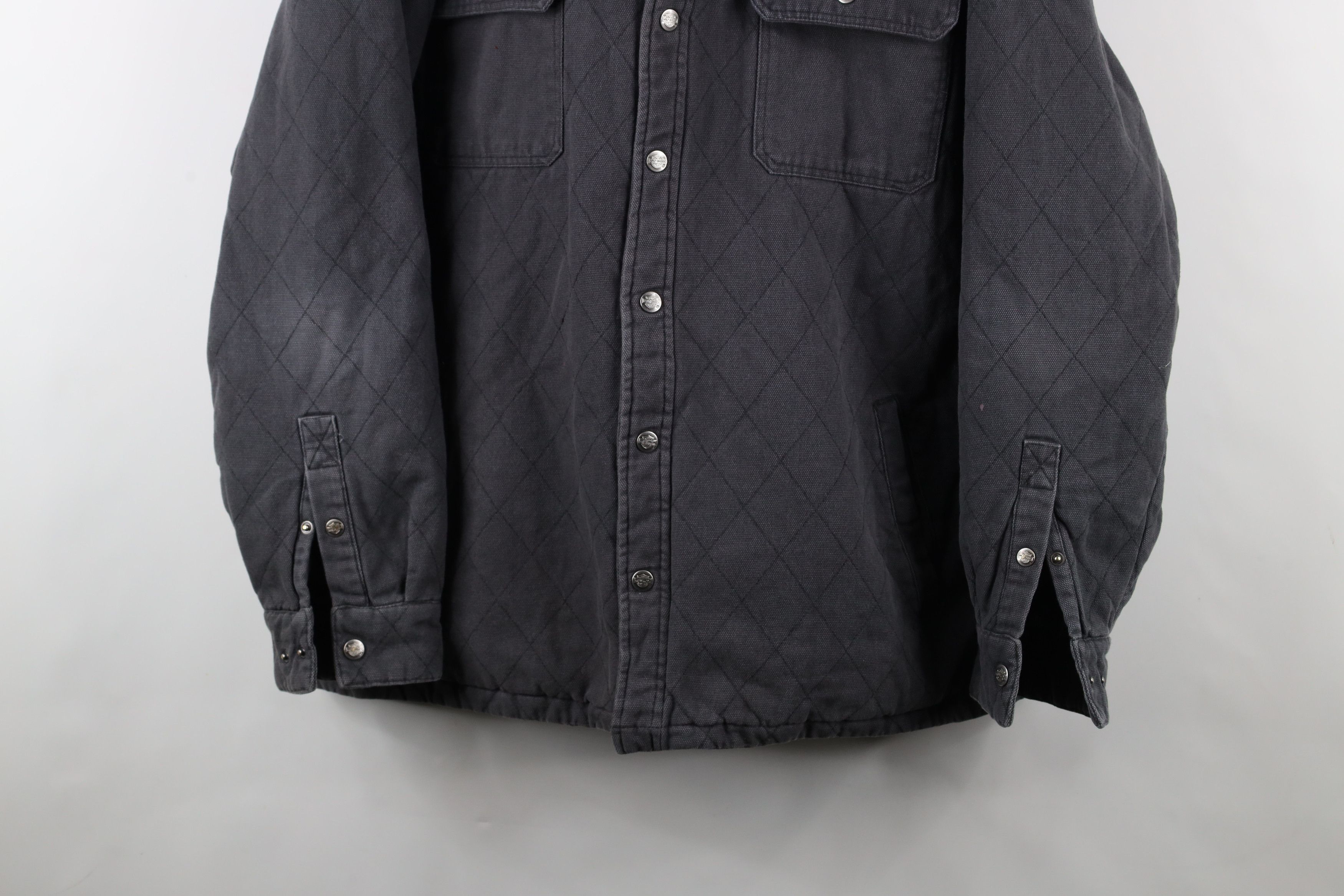Harley Davidson × Vintage Vintage Harley Davidson Spell Out Canvas Quilted Jacket Gray Size US XXL / EU 58 / 5 - 3 Thumbnail