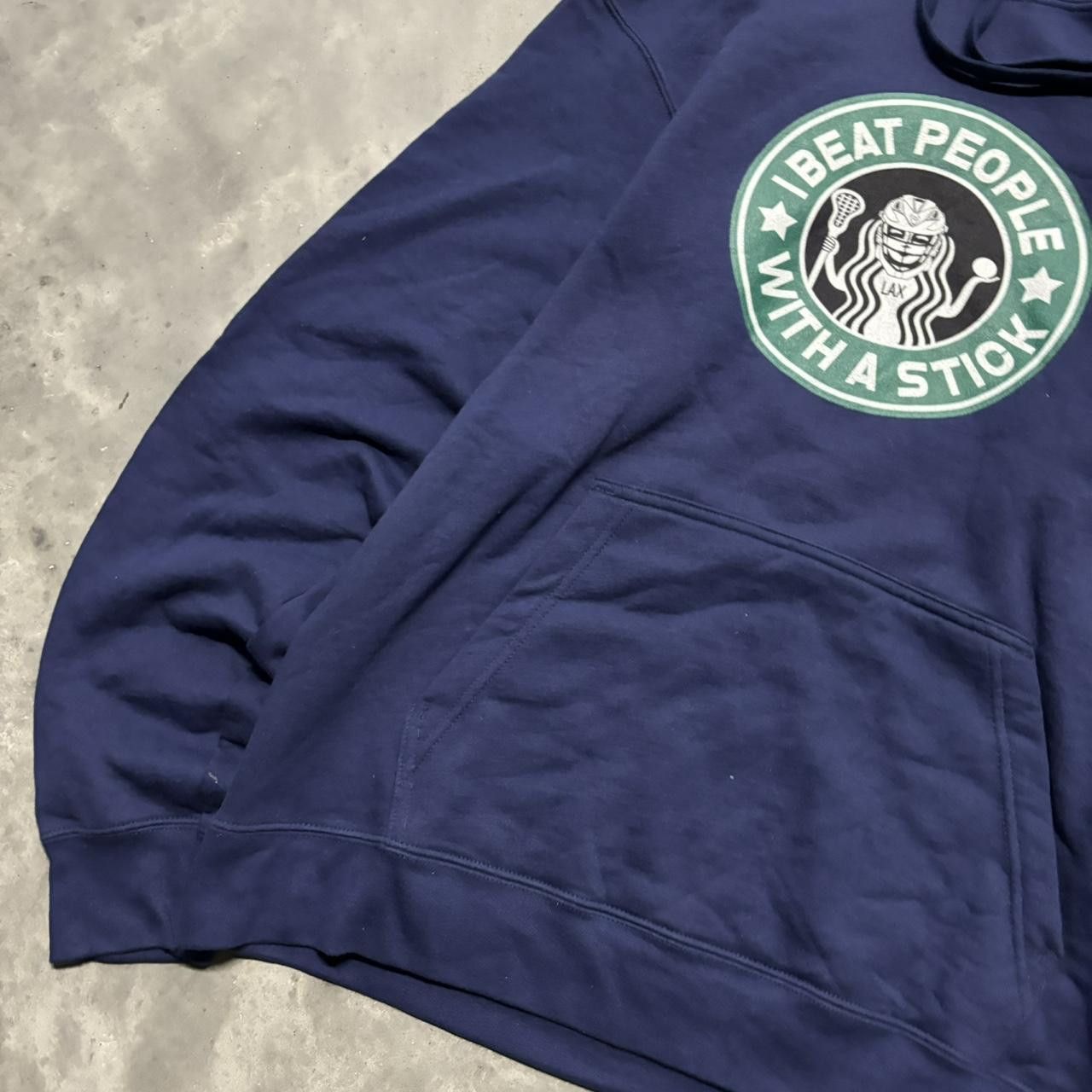 Vintage Crazy Vintage Y2K/2000s Funny “I Beat People With A Stick” Starbucks Parody Hoodie! Size US M / EU 48-50 / 2 - 3 Thumbnail