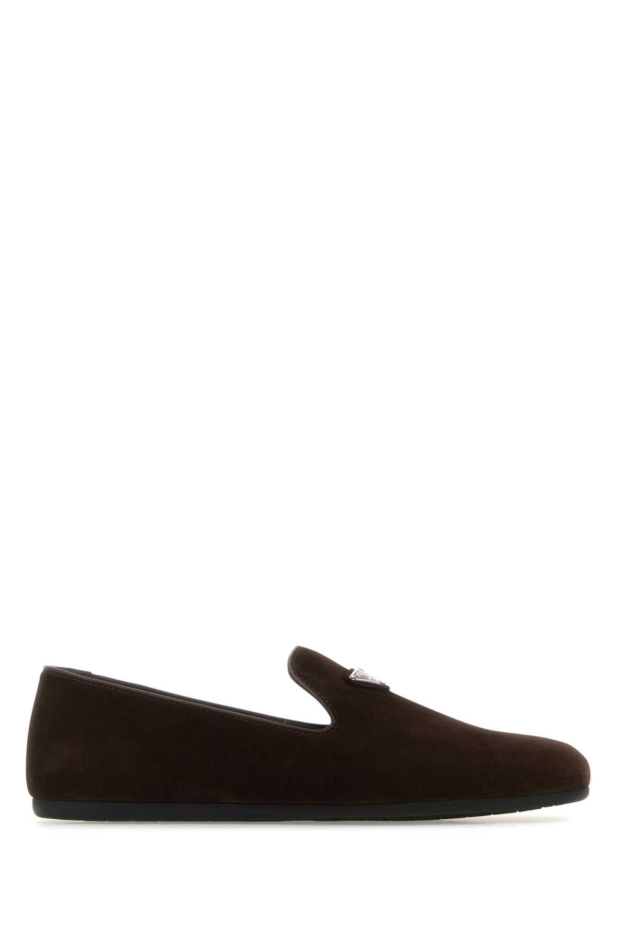 image of Prada Dark Brown Suede Loafers, Men's (Size 8)