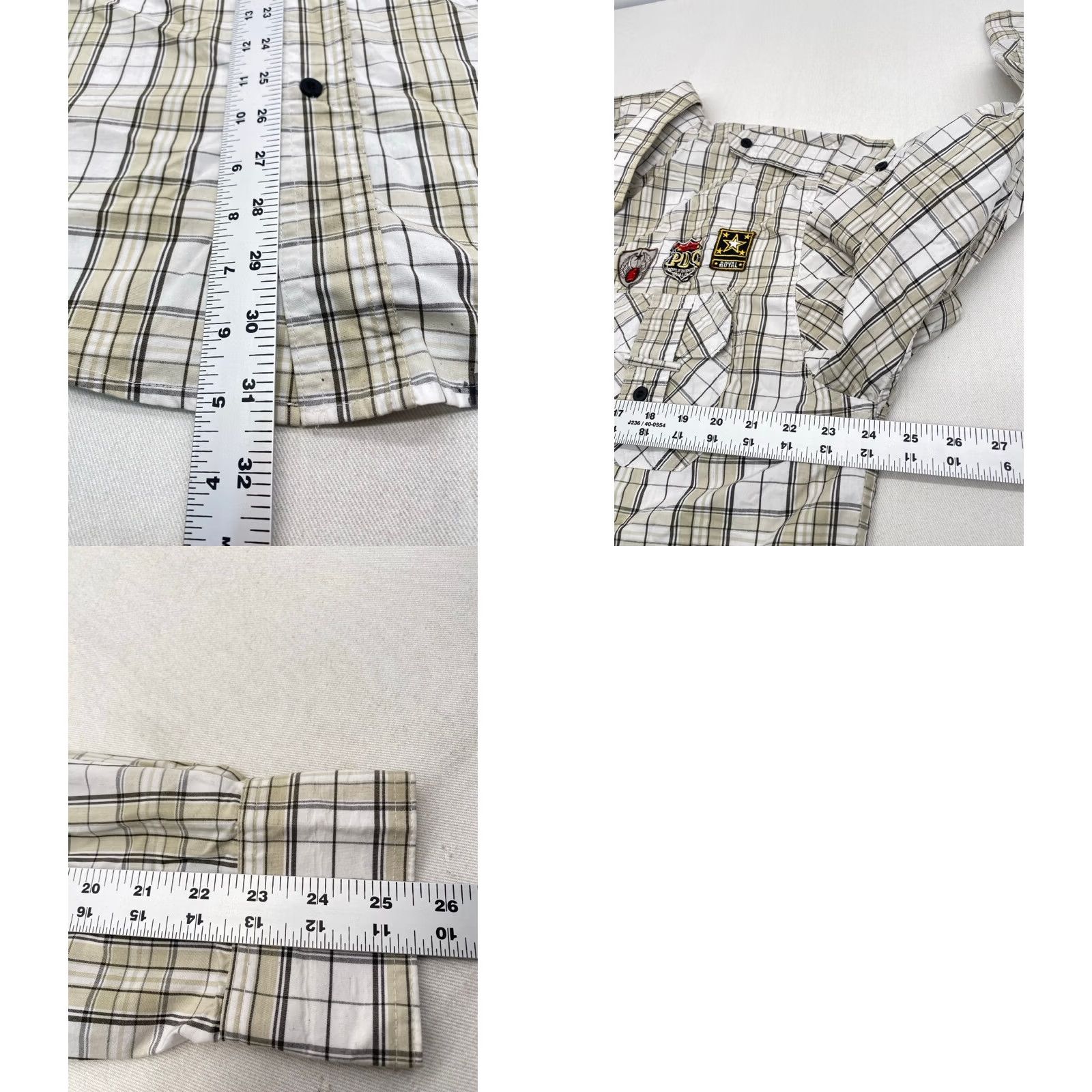 Element Five Elementz Mens 3XL Long Sleeve Button-Up Beige Plaid Patches Logo Shirt Size US XXL / EU 58 / 5 - 9 Thumbnail