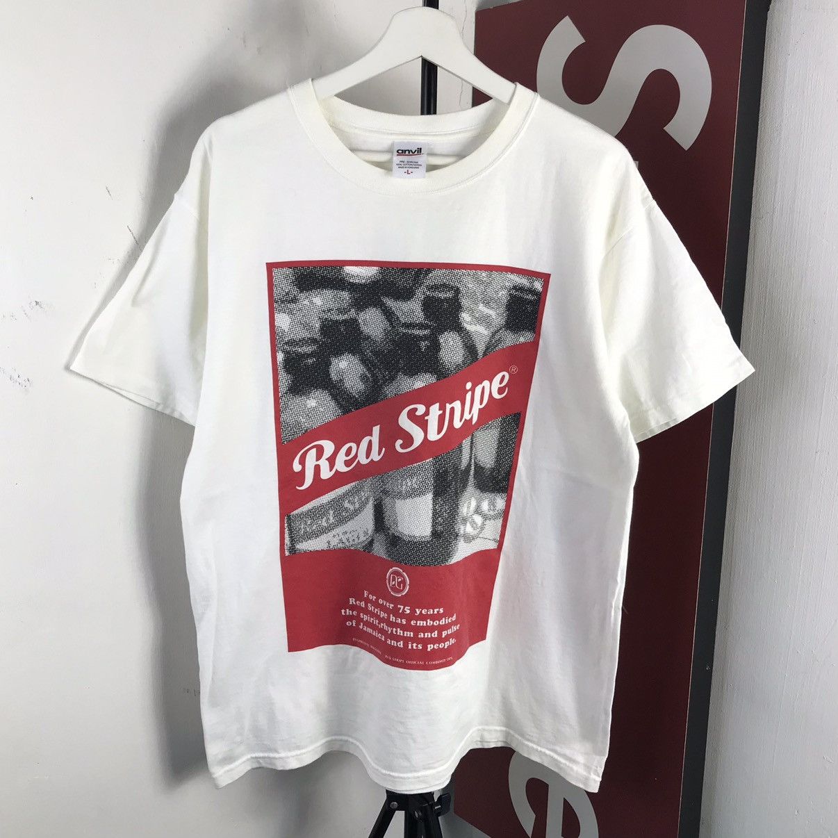 image of If Six Was Nine Vintage Humors Red Stripe Coke Andy Warhol Water Graphic in White (Size Large)