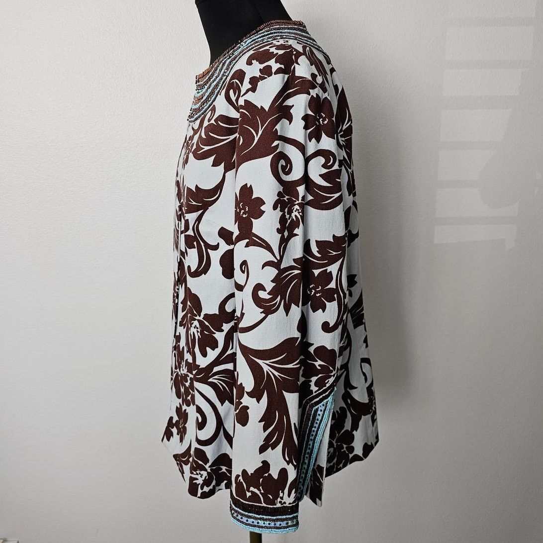 & Other Stories Victor Costa Occasion Blue/Brown Embellished Beaded Blazer L Size L / US 10 / IT 46 - 3 Thumbnail