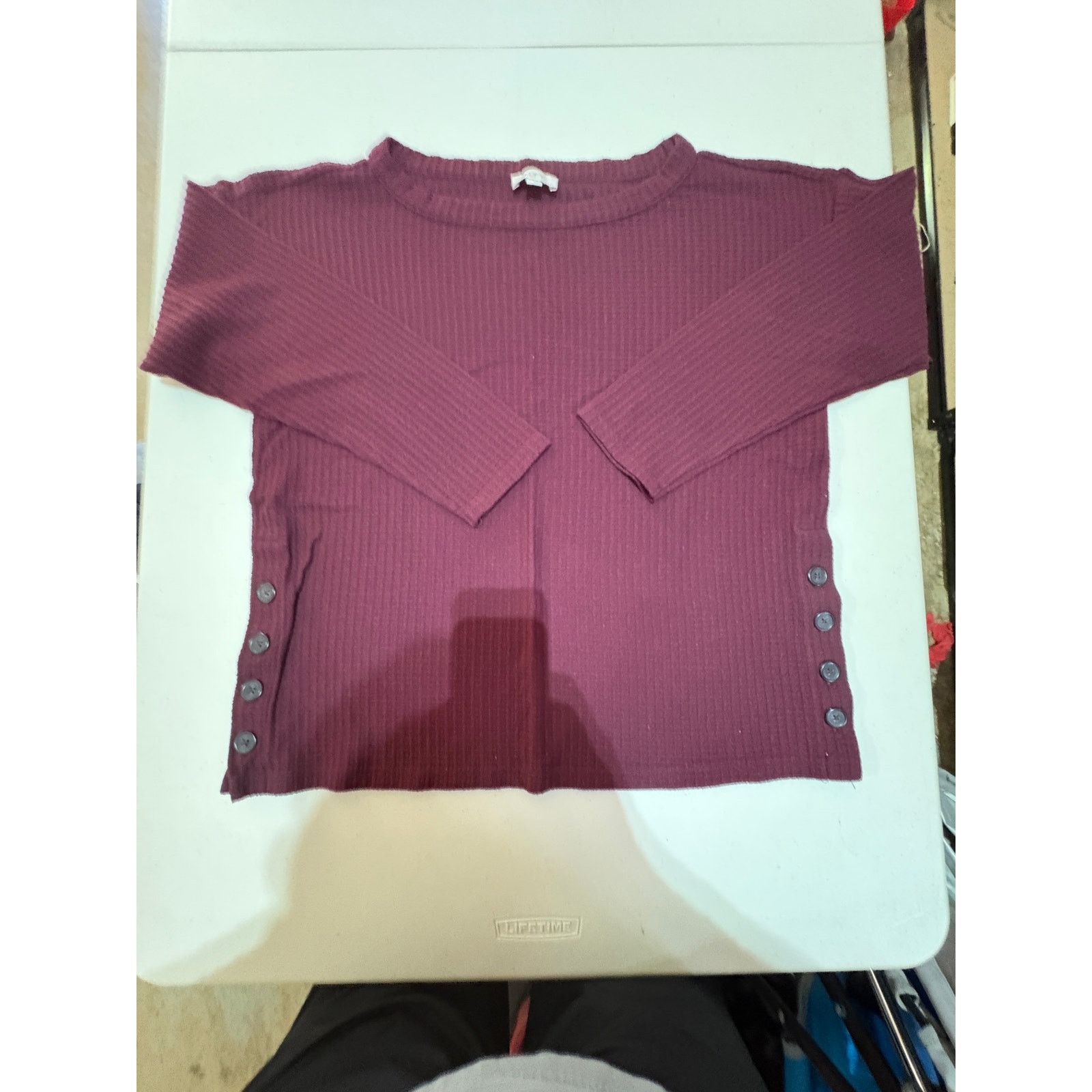Loft LOFT Outlet Womens Large Burgundy Ribbed Sweater Button Side Size L / US 10 / IT 46 - 2 Thumbnail