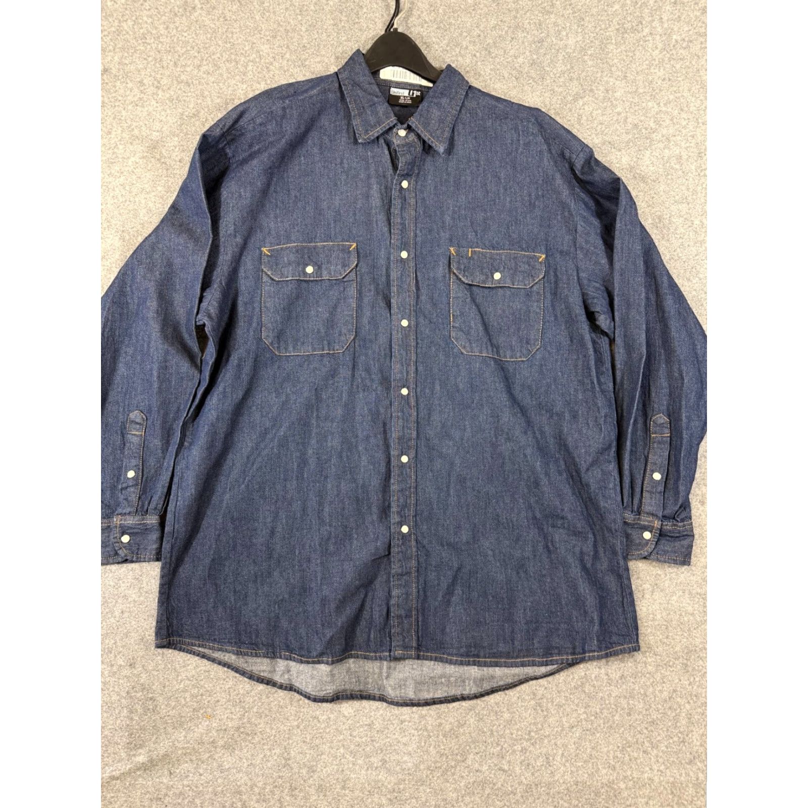 Denime UniFirst Western Shirt Mens XLT Blue Denim Pearl Snap Flap Pockets Long Sleeve Size US XL / EU 56 / 4 - 3 Thumbnail