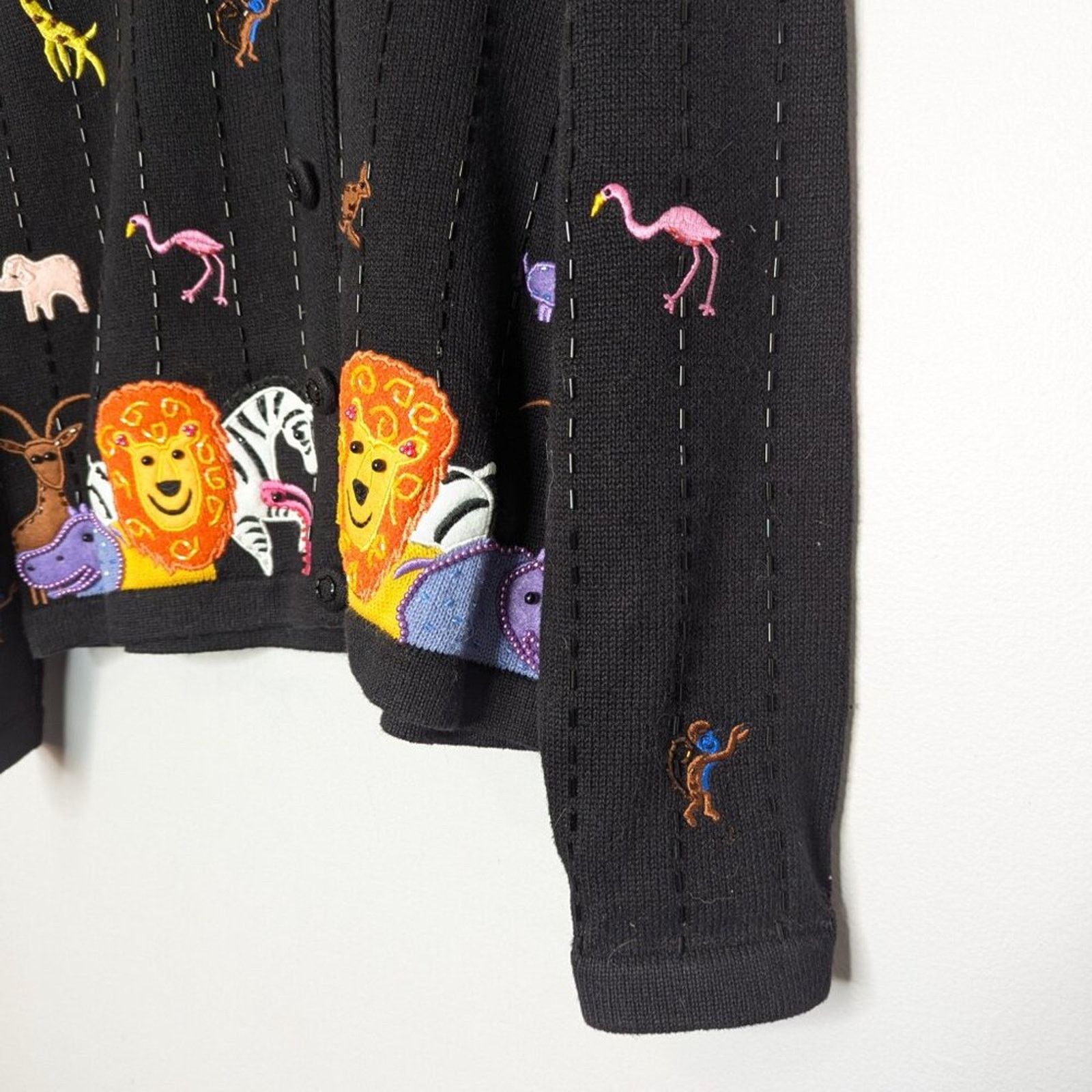 Vintage Vintage Berek Black Long Sleeve Beaded Zoo Animals Cardigan Size M / US 6-8 / IT 42-44 - 12 Thumbnail