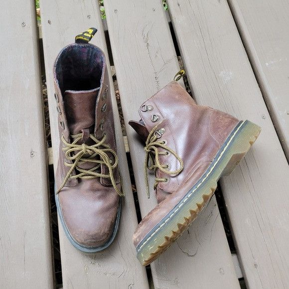 image of Dr Martens Luana Dark Brown Leather Floral Lined Combat Boot, Women's (Size 11)